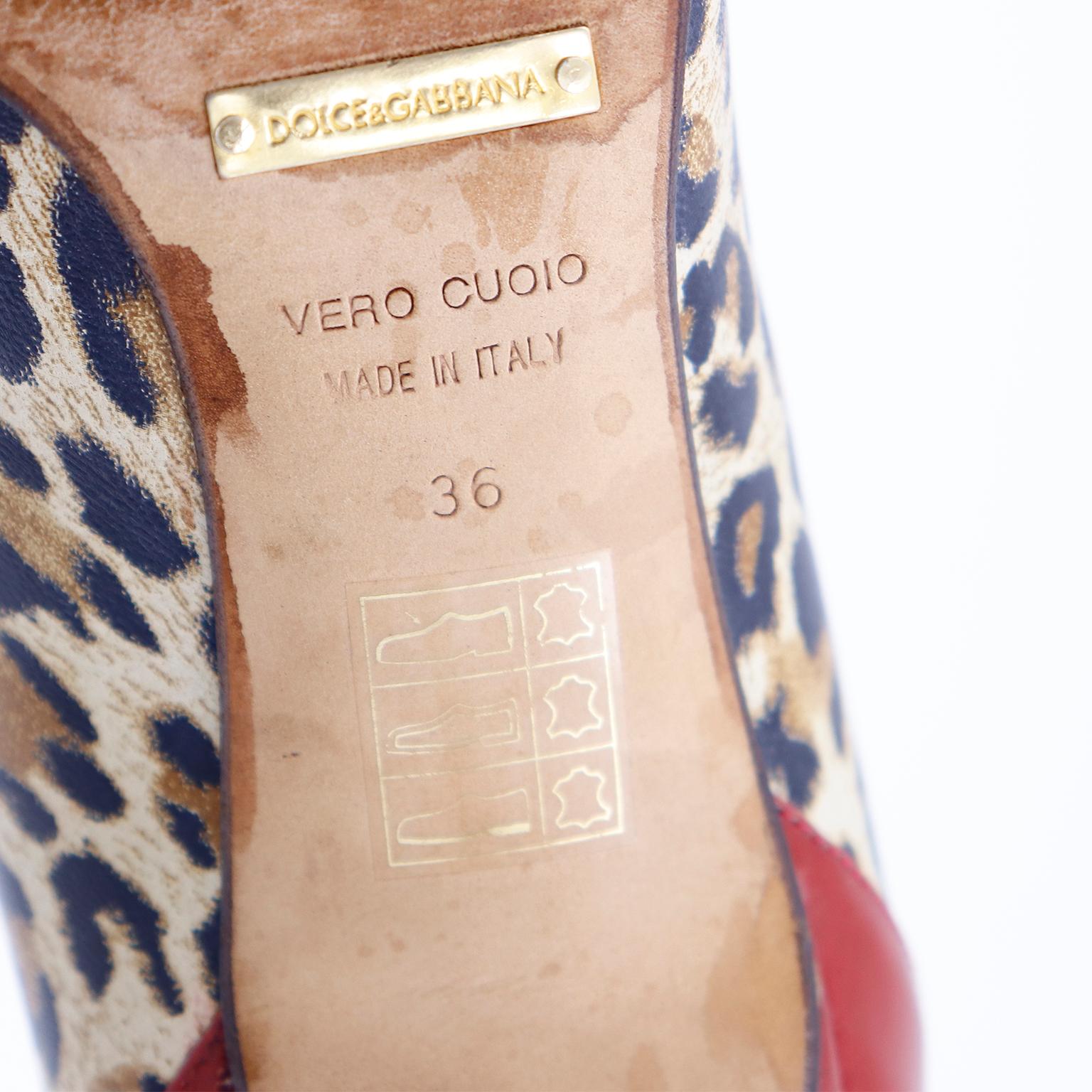 Dolce & Gabbana Gepard Leopard Druck Schuhe W Rot Leder Trim im Angebot 5