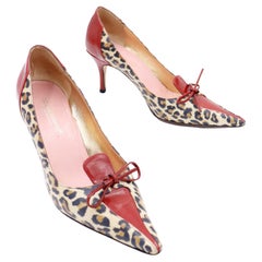 Dolce & Gabbana Cheetah Leopard Print Shoes W Red Leather Trim