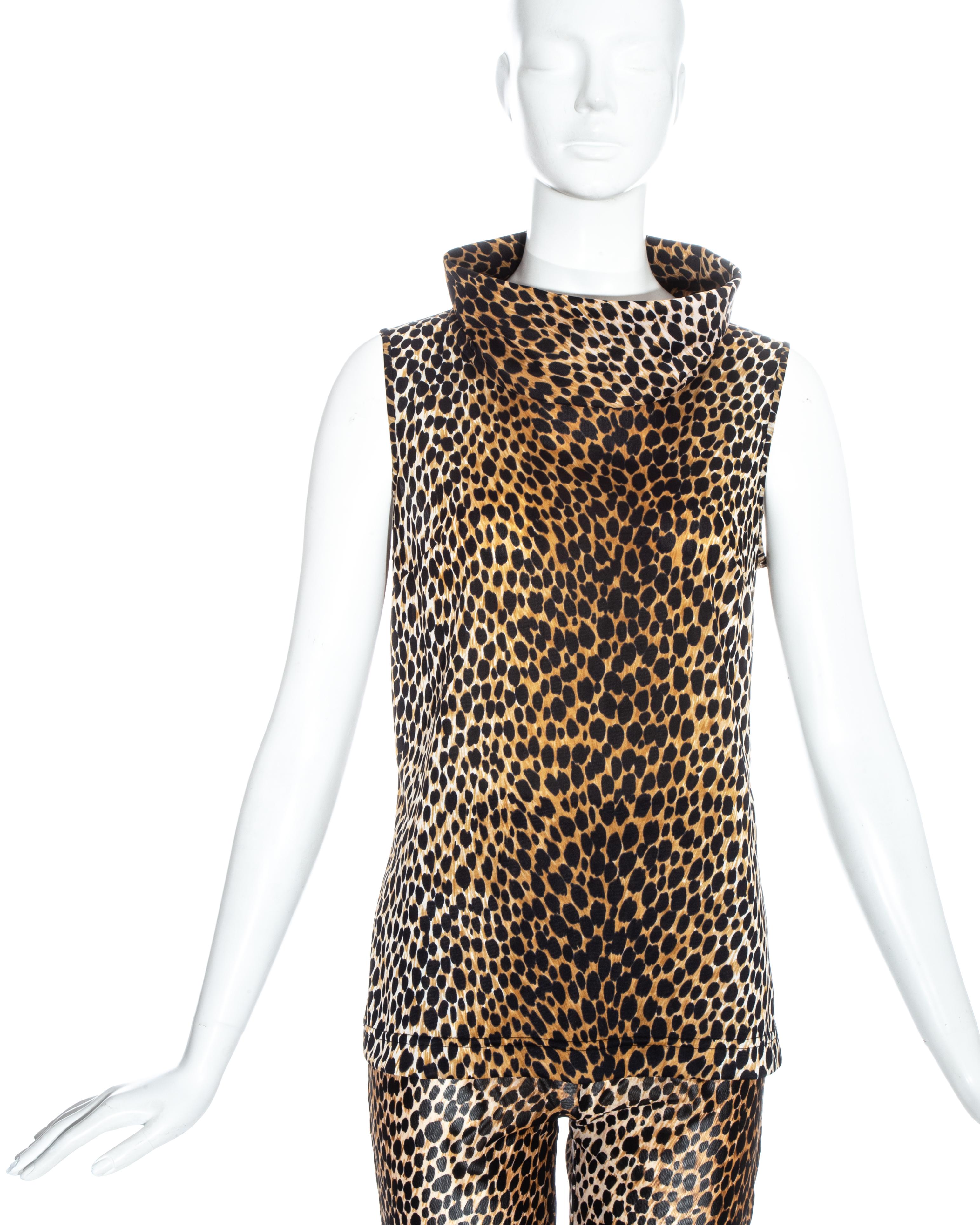 Beige Ensemble pantalon et gilet à col roulé imprimé Cheetah Dolce & Gabbana, P/É 1996 en vente