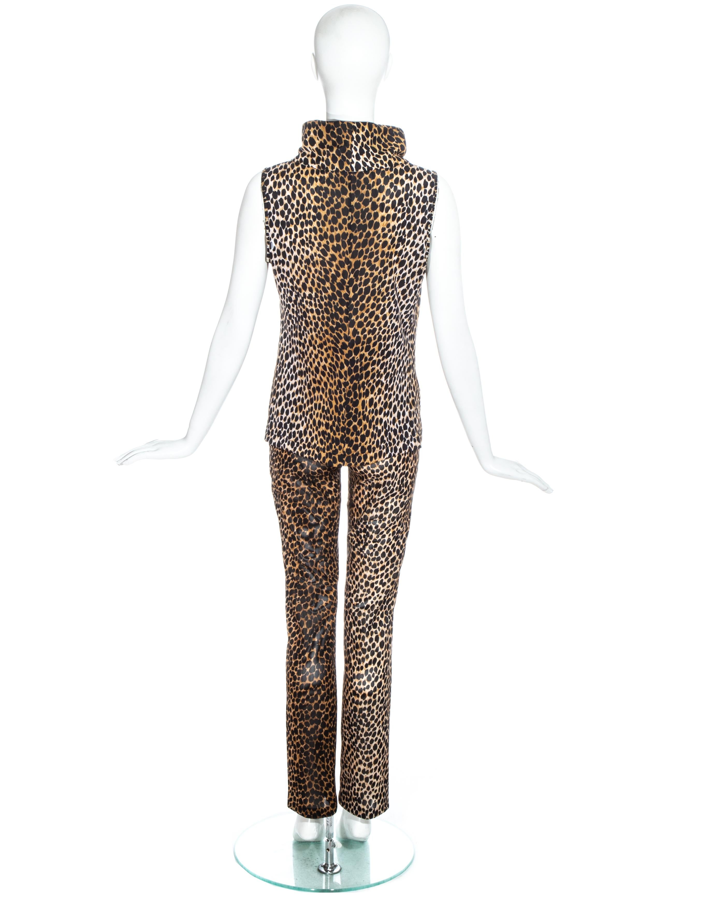 Dolce & Gabbana cheetah print pants and turtle neck vest set, ss 1996 In Excellent Condition For Sale In London, GB