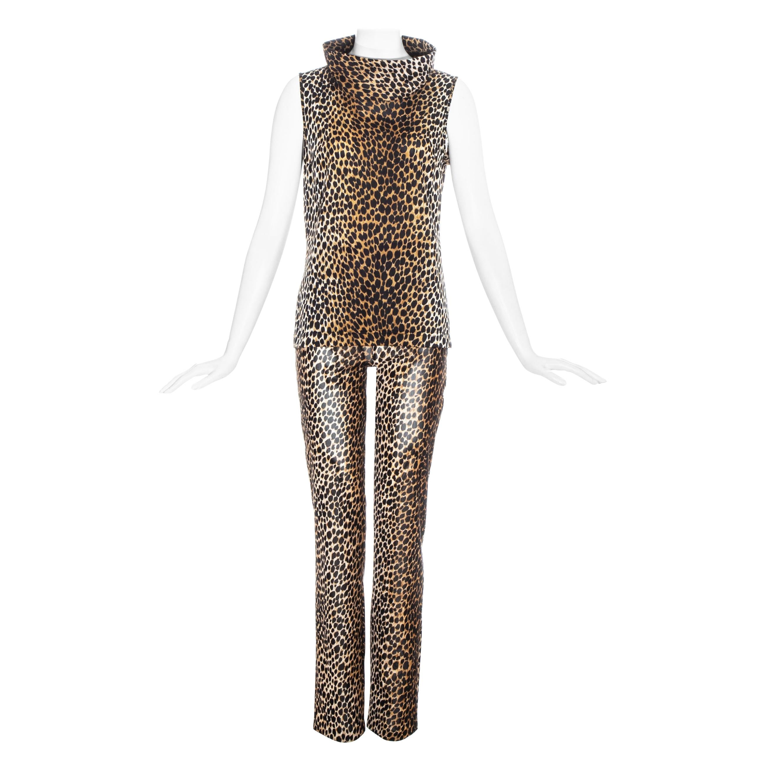Dolce & Gabbana cheetah print pants and turtle neck vest set, ss 1996 For Sale