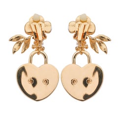 Dolce & Gabbana - Cherry Flower Heart Locket Clip Earrings Gold Pink