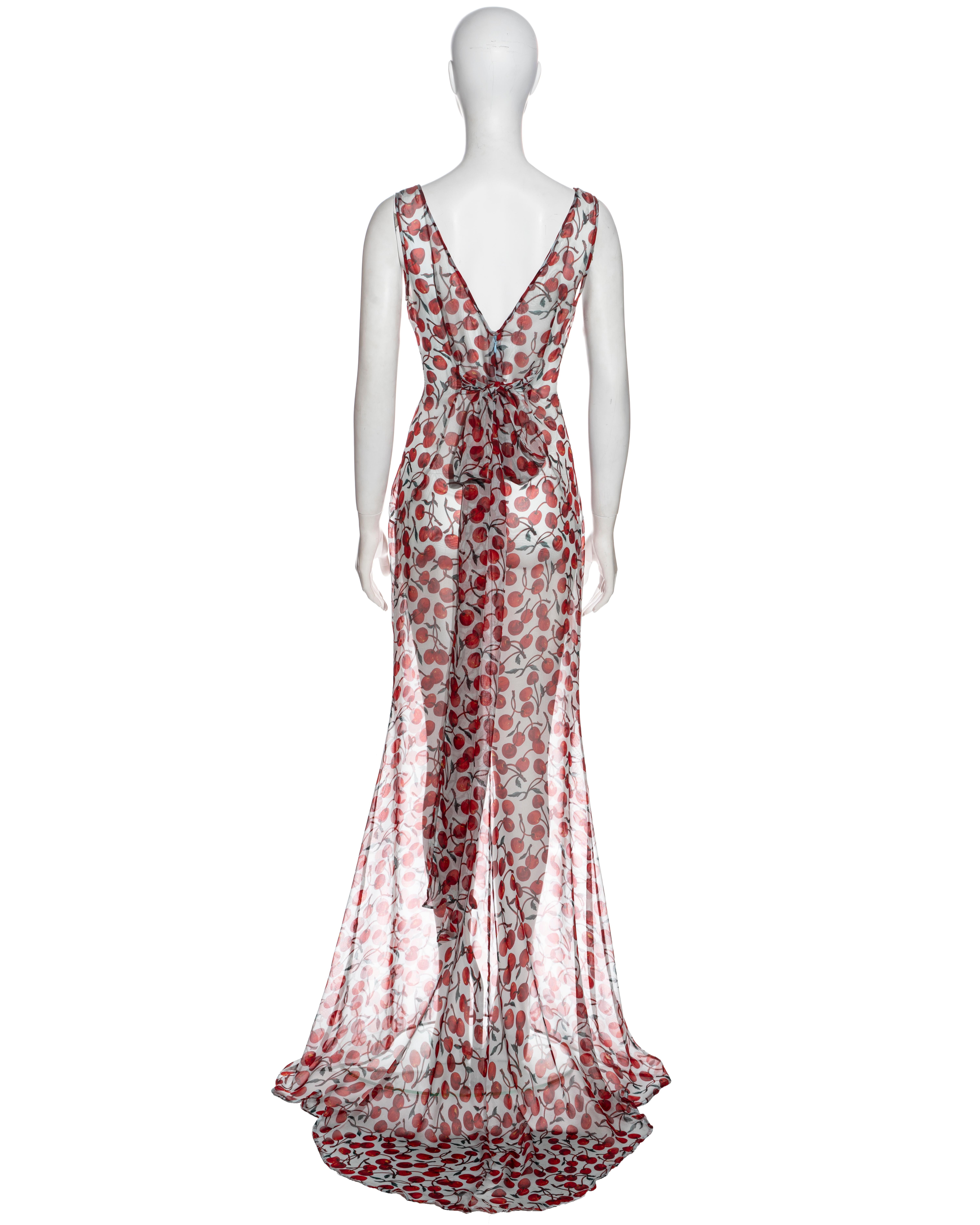 Dolce & Gabbana cherry print silk chiffon evening dress with train, fw 1996 3