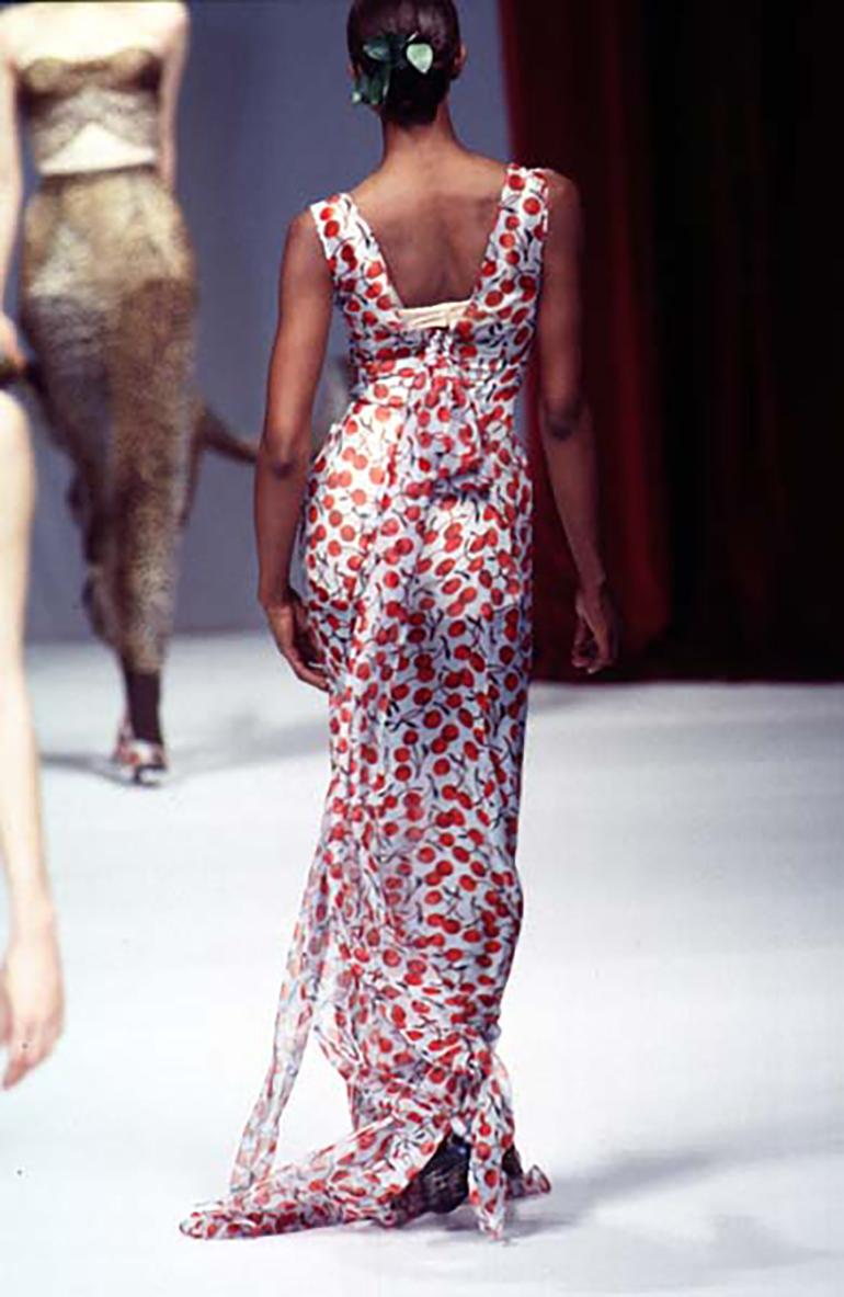 Dolce & Gabbana cherry print silk chiffon evening dress with train, fw 1996 4