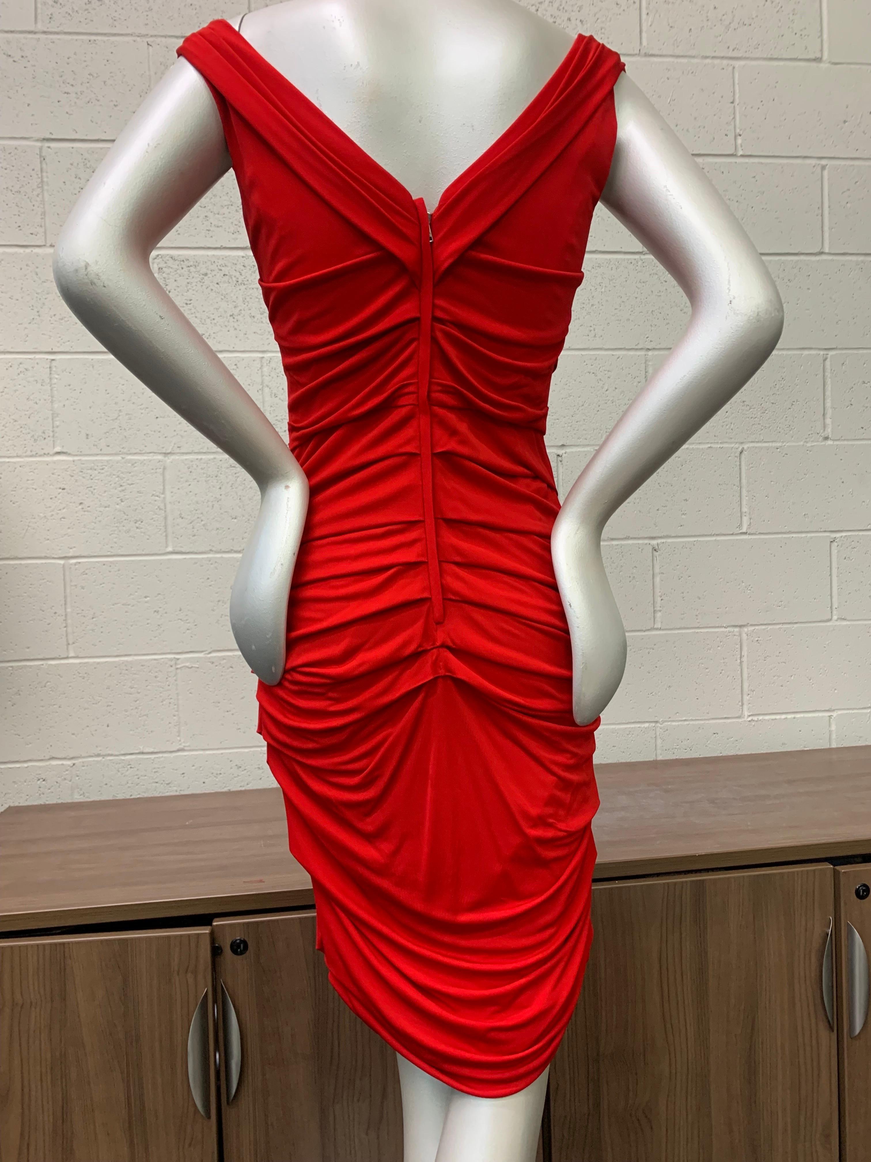 Dolce & Gabbana Cherry Red Ruched and Draped Matte Jersey Sheath Dress  In New Condition In Gresham, OR