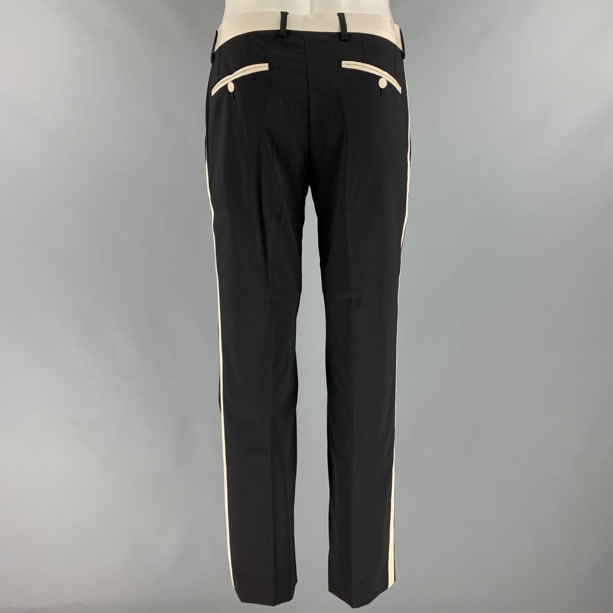 DOLCE & GABBANA Chest Size 38 Black White Solid Wool Blend Peak Lapel Suit For Sale 2