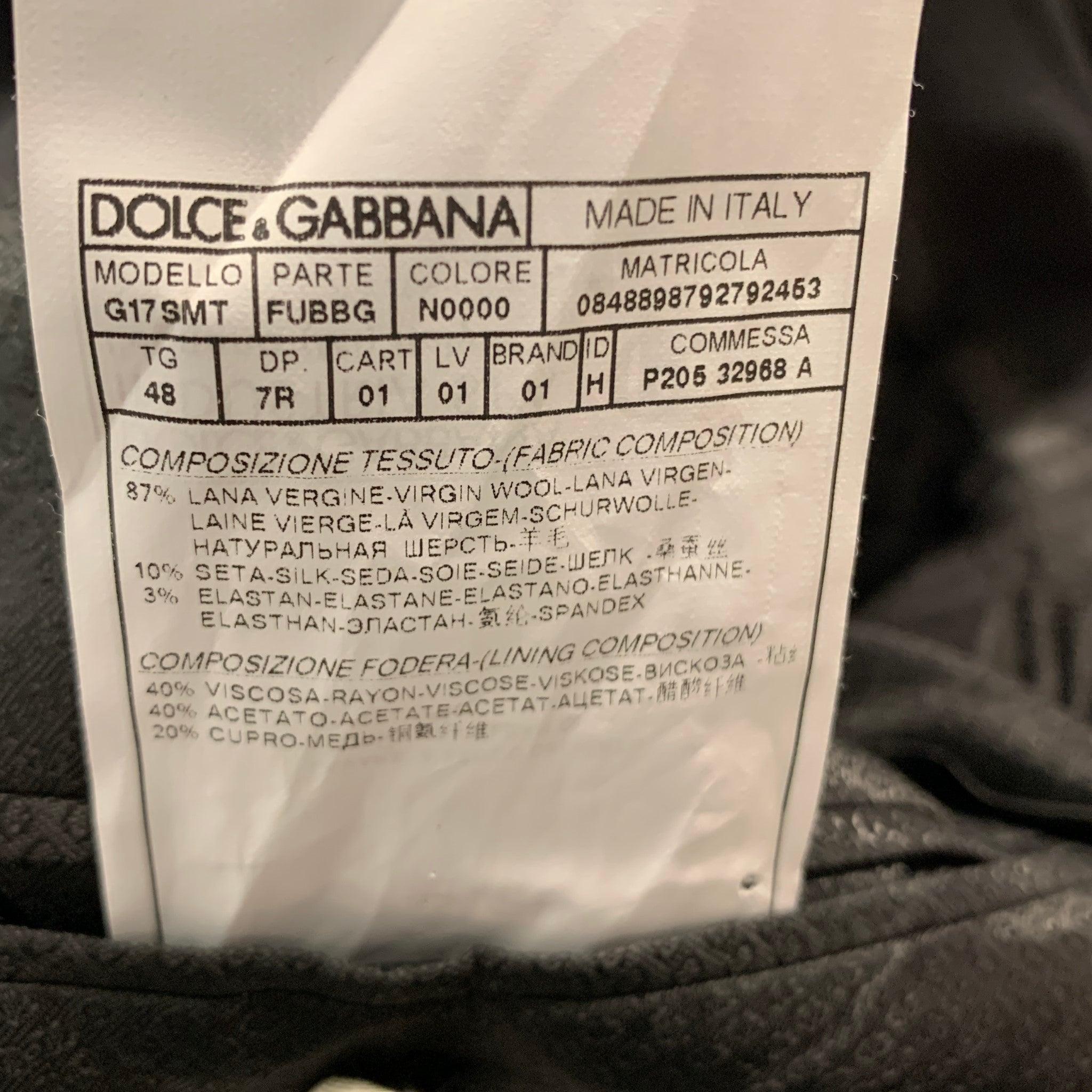DOLCE & GABBANA Chest Size 38 Black White Solid Wool Blend Peak Lapel Suit For Sale 5