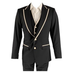 DOLCE & GABBANA Pecho Talla 38 Negro Blanco Sólido Mezcla de Lana Traje de Solapa de Pico
