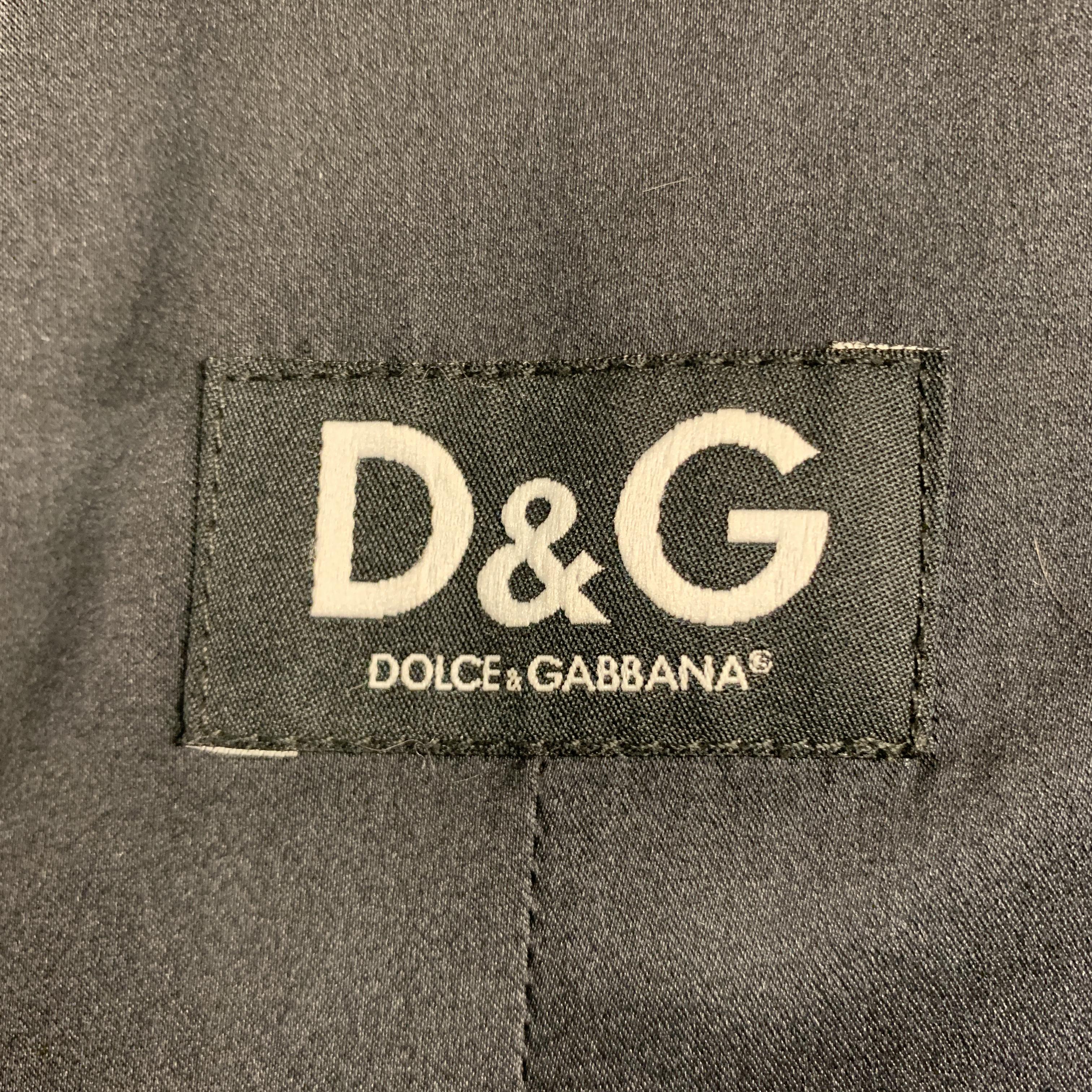 DOLCE & GABBANA Chest Size 38 Gray Rabbit Fur Leather Double Breasted Long Coat 2