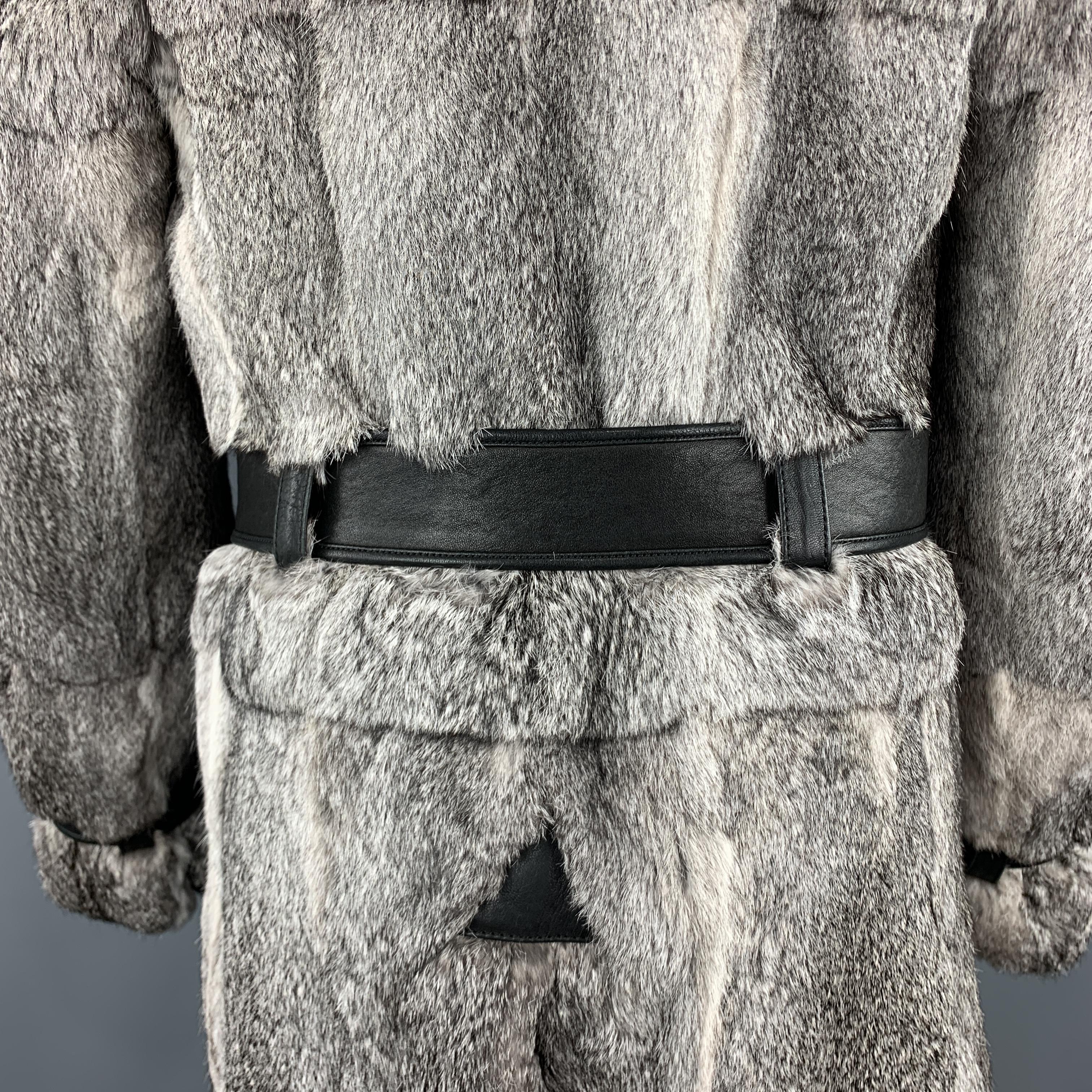 Brown DOLCE & GABBANA Chest Size 38 Gray Rabbit Fur Leather Double Breasted Long Coat