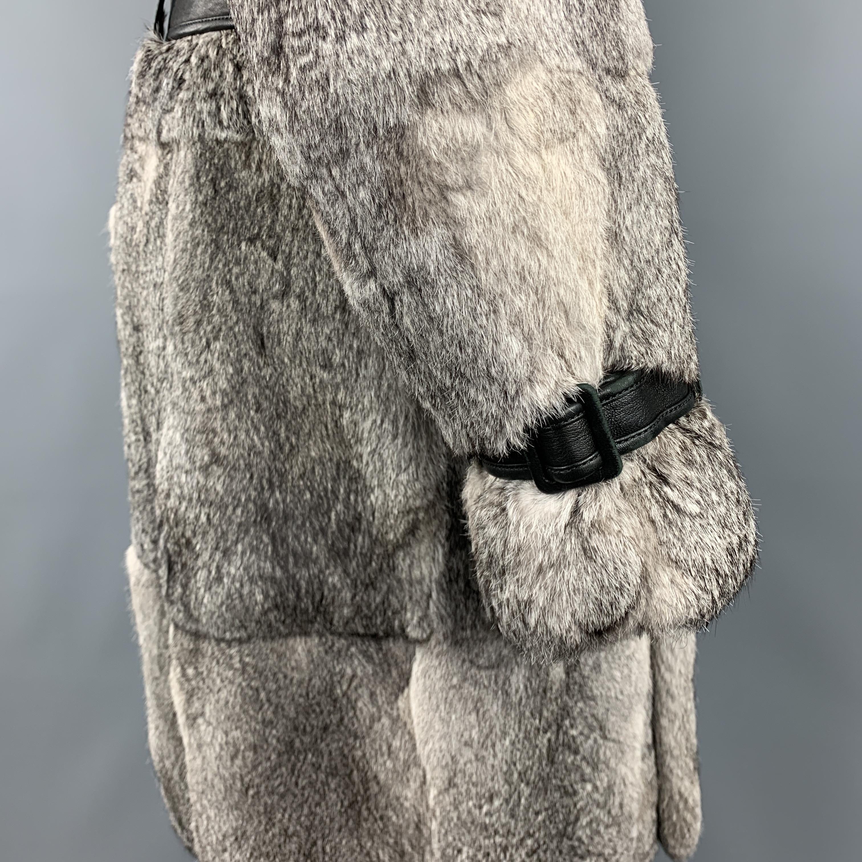 Men's DOLCE & GABBANA Chest Size 38 Gray Rabbit Fur Leather Double Breasted Long Coat