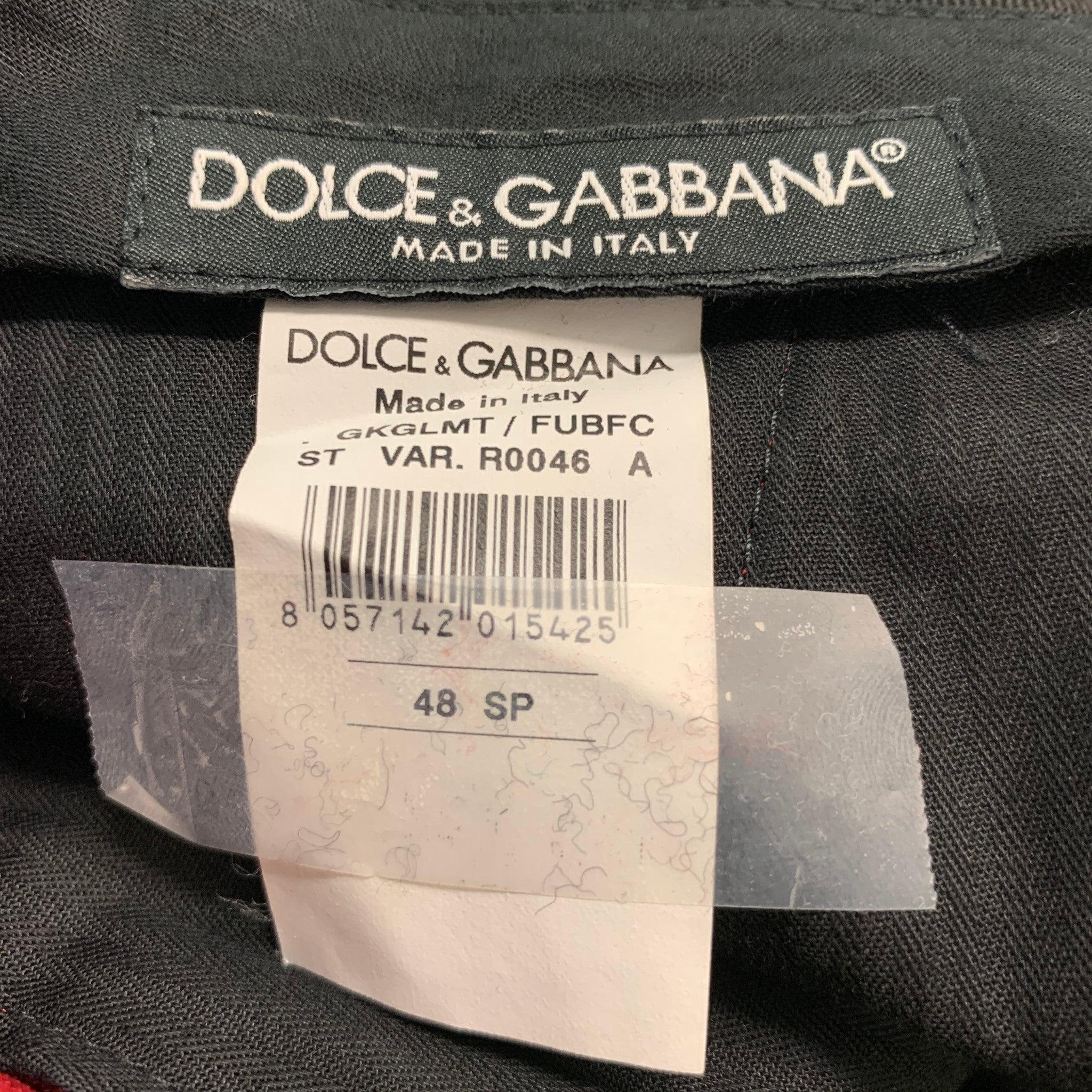 DOLCE & GABBANA Chest Size 38 Red Solid Wool  Elastane Peak Lapel 30 29 Suit 6