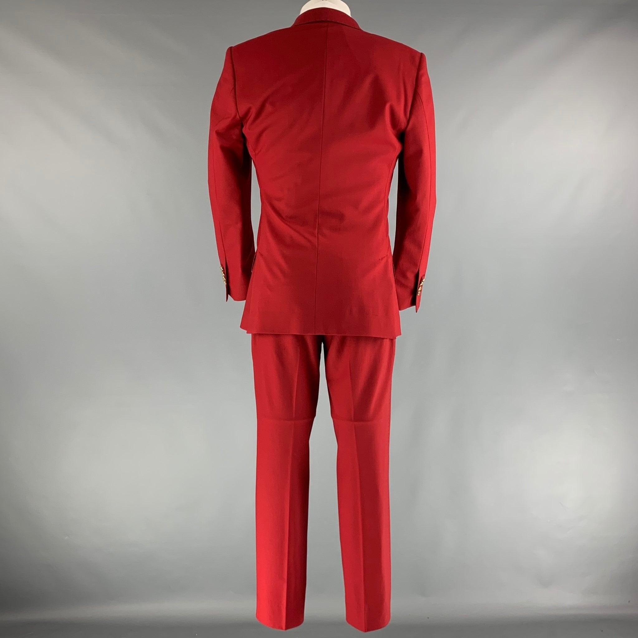 Men's DOLCE & GABBANA Chest Size 38 Red Solid Wool  Elastane Peak Lapel 30 29 Suit