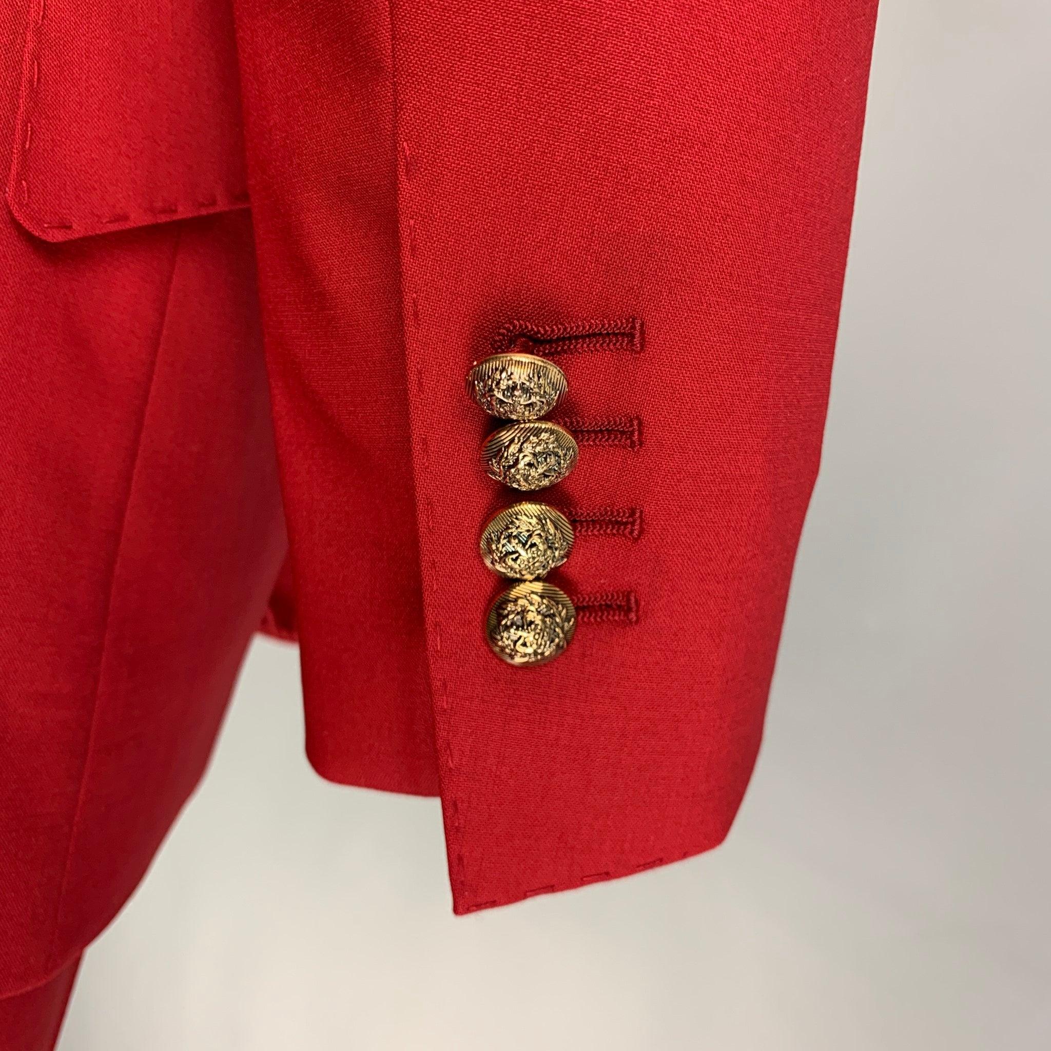 DOLCE & GABBANA Chest Size 38 Red Solid Wool  Elastane Peak Lapel 30 29 Suit 1