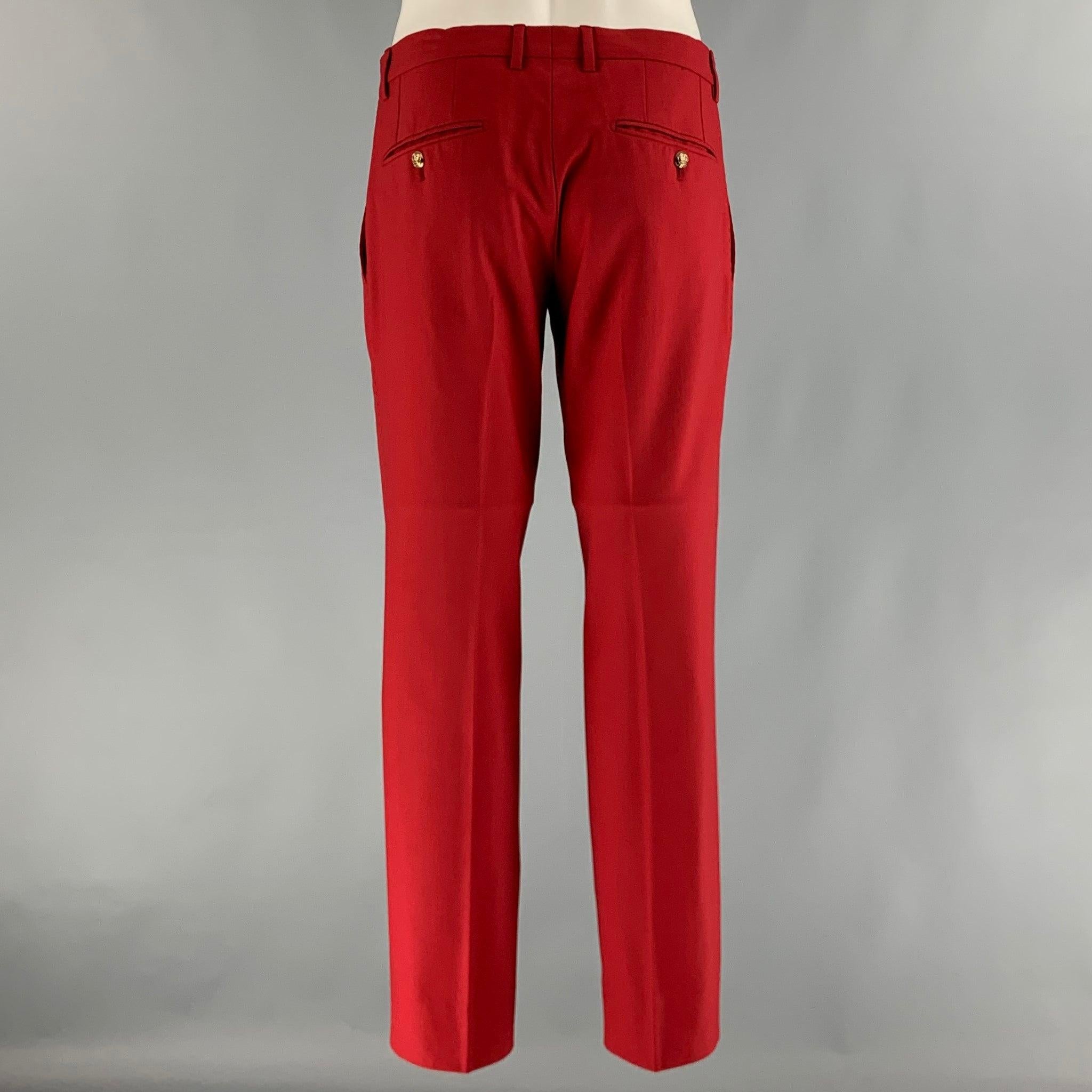 DOLCE & GABBANA Chest Size 38 Red Solid Wool  Elastane Peak Lapel 30 29 Suit 4