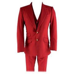 DOLCE & GABBANA Chest Size 38 Red Solid Wool  Elastane Peak Lapel 30 29 Suit