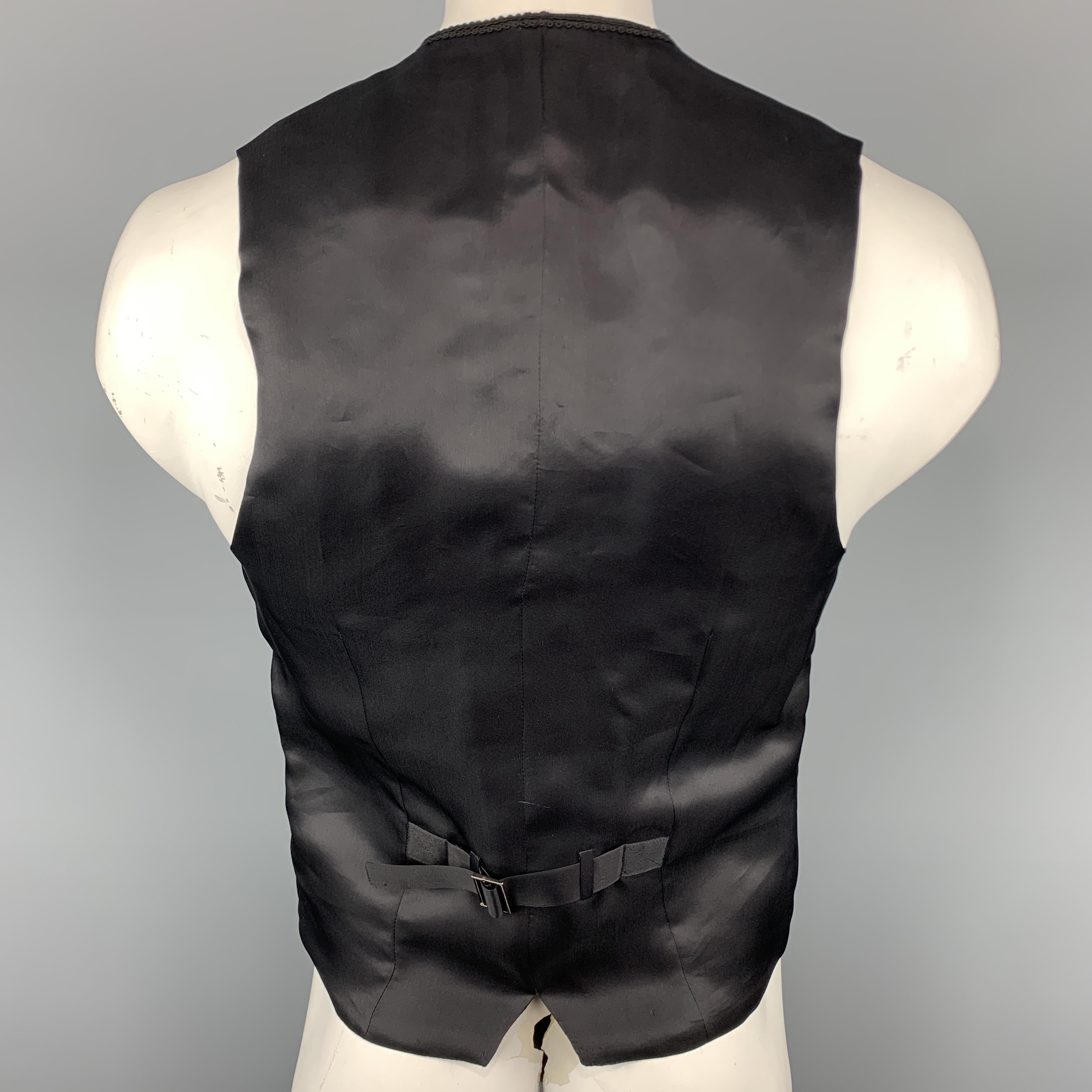 Men's DOLCE & GABBANA Chest Size 42 Black Silk / Wool Trim Round Collar Vest