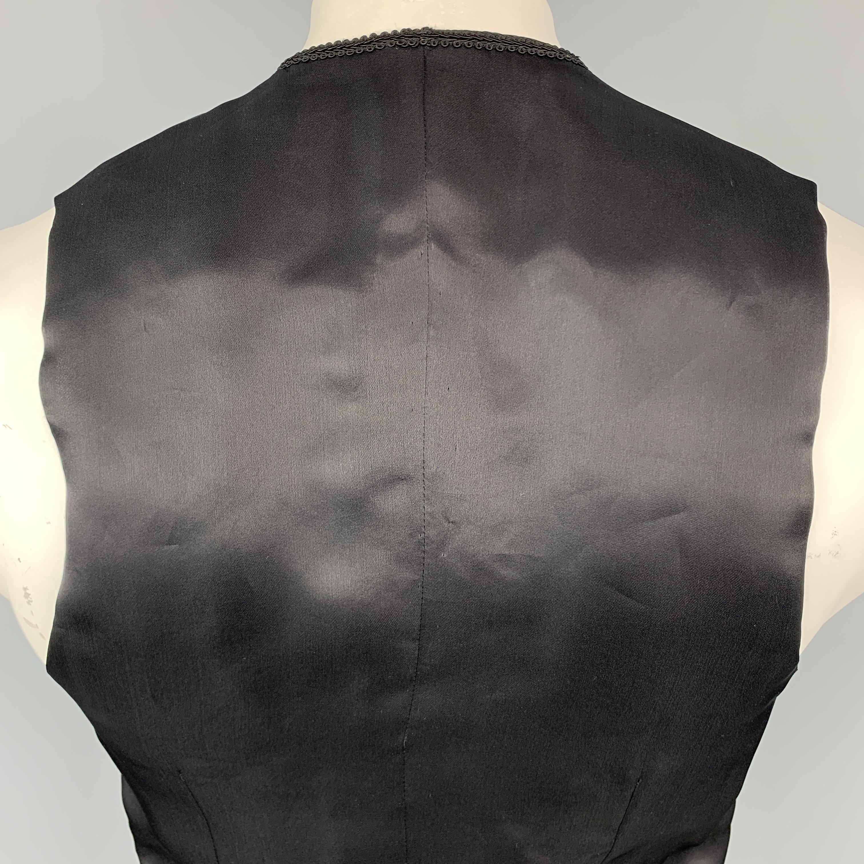 DOLCE & GABBANA Chest Size 42 Black Silk / Wool Trim Round Collar Vest 1