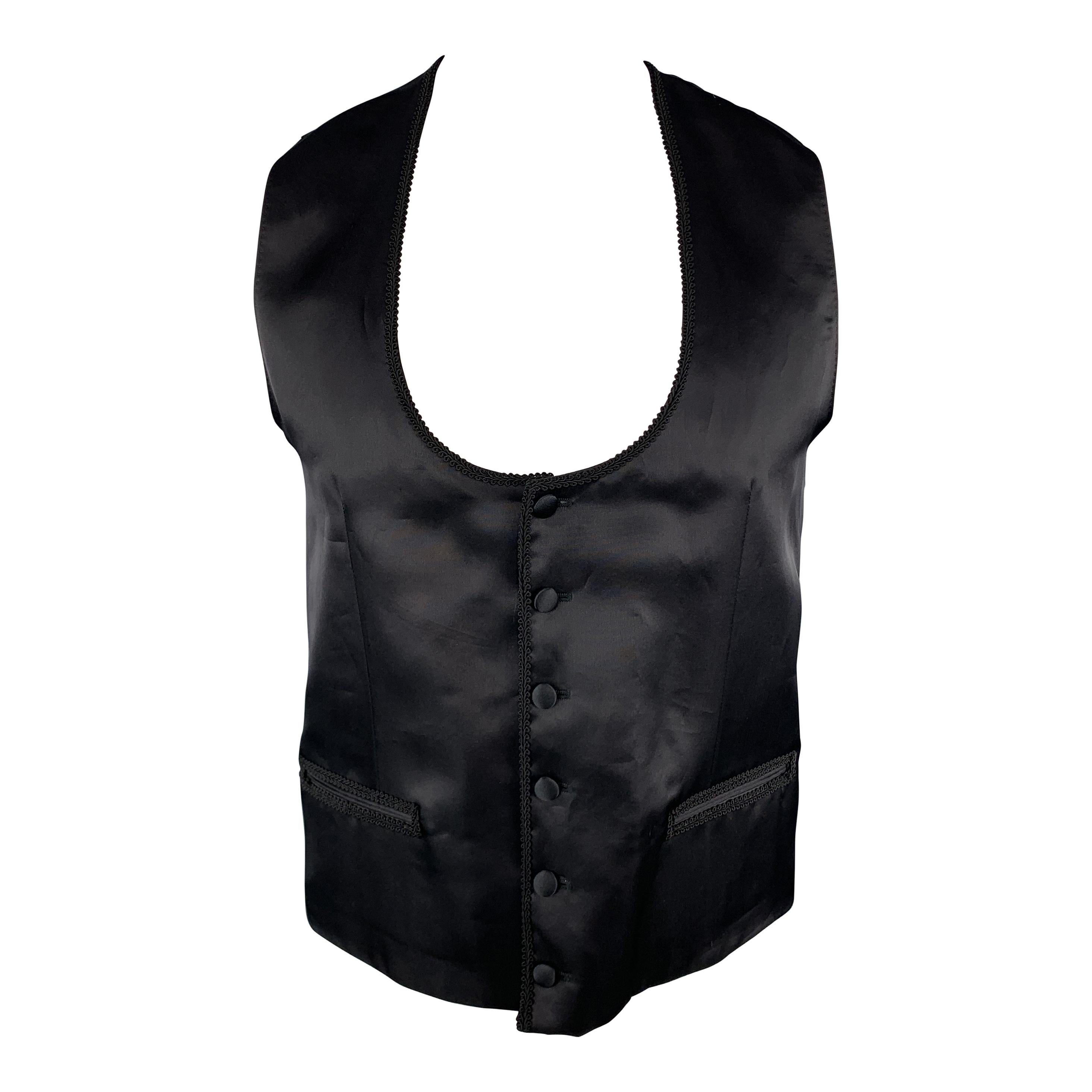 DOLCE & GABBANA Chest Size 42 Black Silk / Wool Trim Round Collar Vest