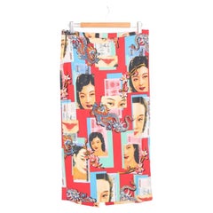 Y2k Dolce & Gabbana Chinese Advertising Printed Pattern Loud Satin Pencil Skirt