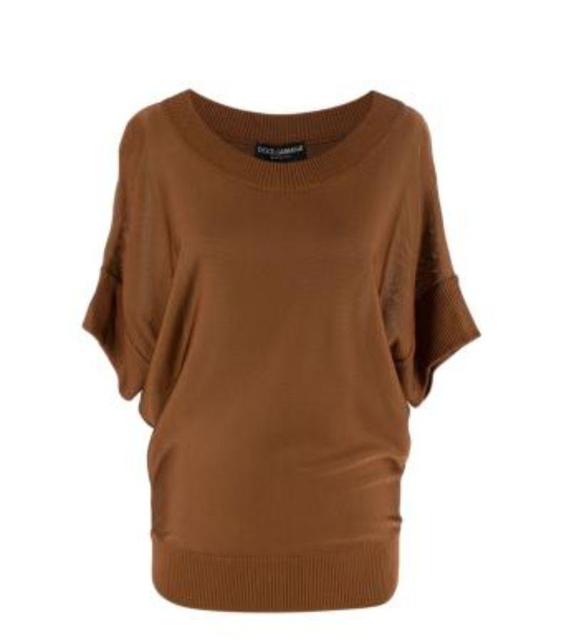 Dolce & Gabbana Chocolate Brown Fine-Knit Batwing Sweater

- Mid weight soft knit
- Ribbed bateau neckline, cuffs and hem 
- Sheer 
- Short bat wing sleeves 

Materials:
This item does not have a care label but we believe it to be viscose 

Made in