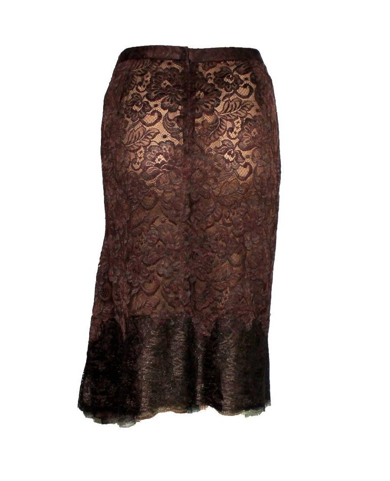 NEW Dolce and Gabbana Chocolate Brown Pleated Lace Silk Skirt 40 For — free download