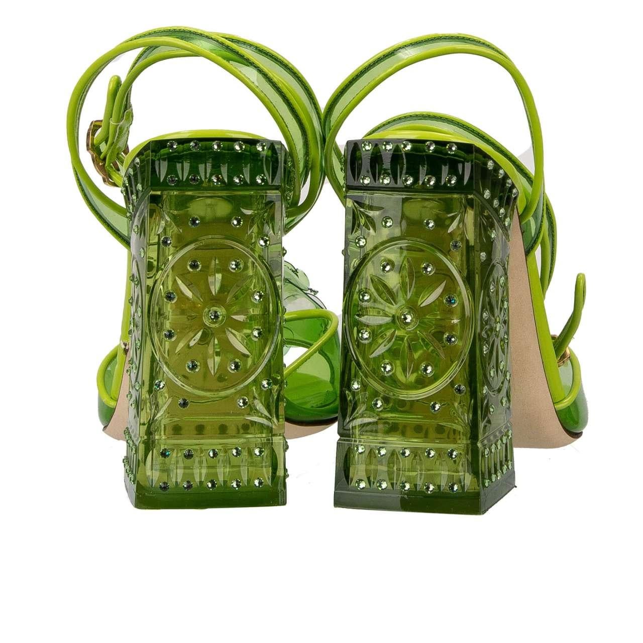 Dolce & Gabbana - Cinderella Crystal Pumps Sandals KEIRA Green 40 10 In Excellent Condition In Erkrath, DE