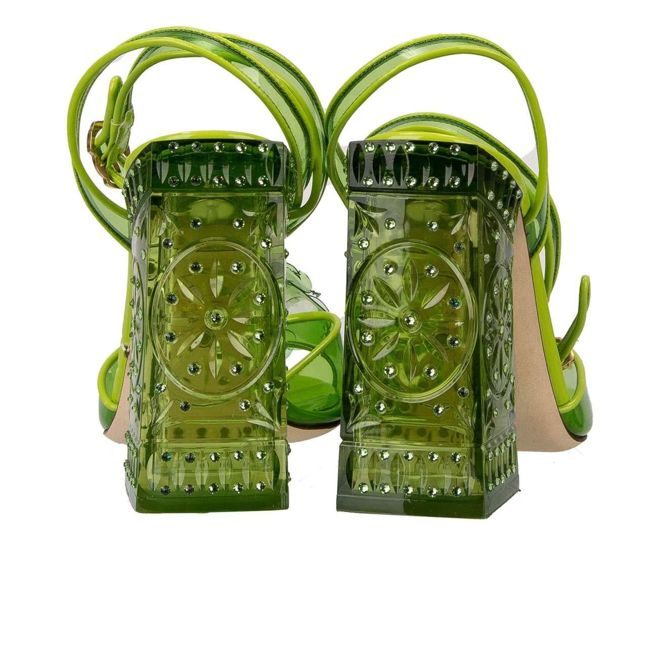Dolce & Gabbana Green Crystal Fur Embellished Sandals Shoes main image 0