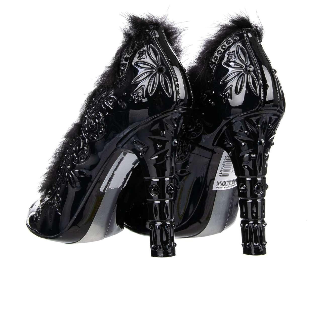 Dolce & Gabbana - Cinderella Fur and PVC Pumps with Crystals Black 37 For Sale 1