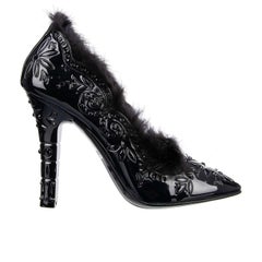 Dolce & Gabbana - Cinderella Fur and PVC Pumps with Crystals Black 37