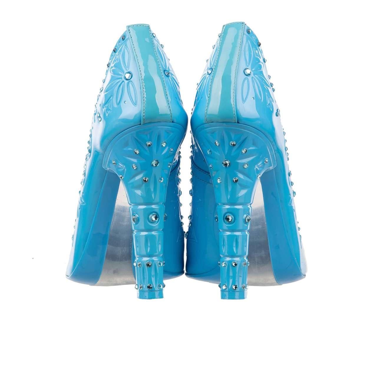 Women's Dolce & Gabbana - Cinderella PVC Crystals Pumps Turquoise Blue 39 9 For Sale