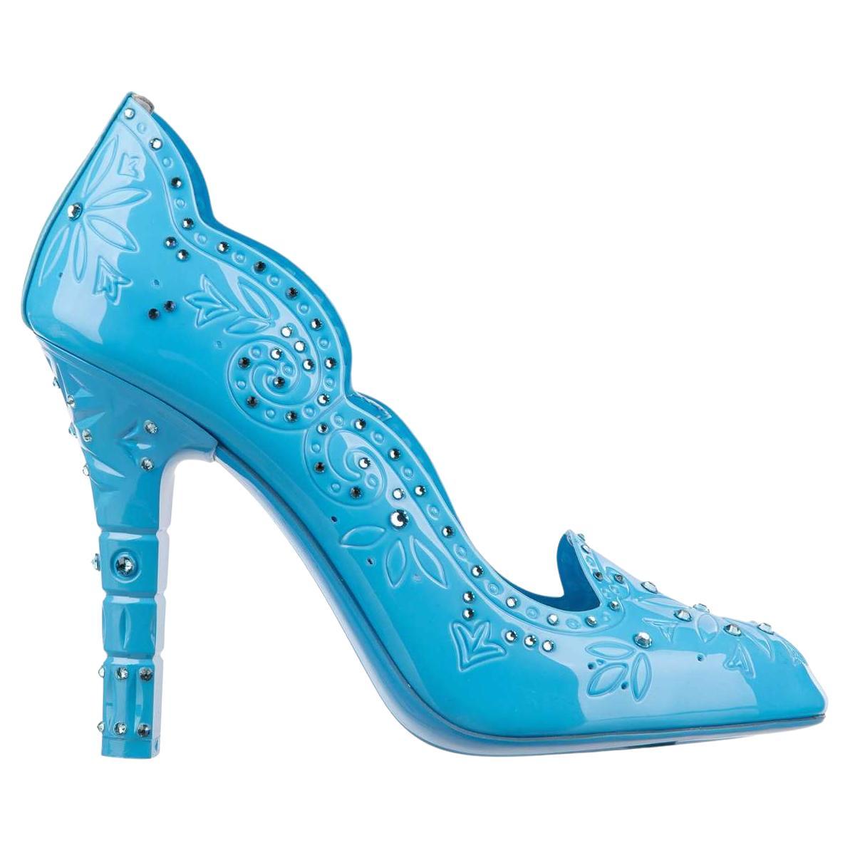 Dolce & Gabbana - Cinderella PVC Crystals Pumps Turquoise Blue 39 9 For Sale