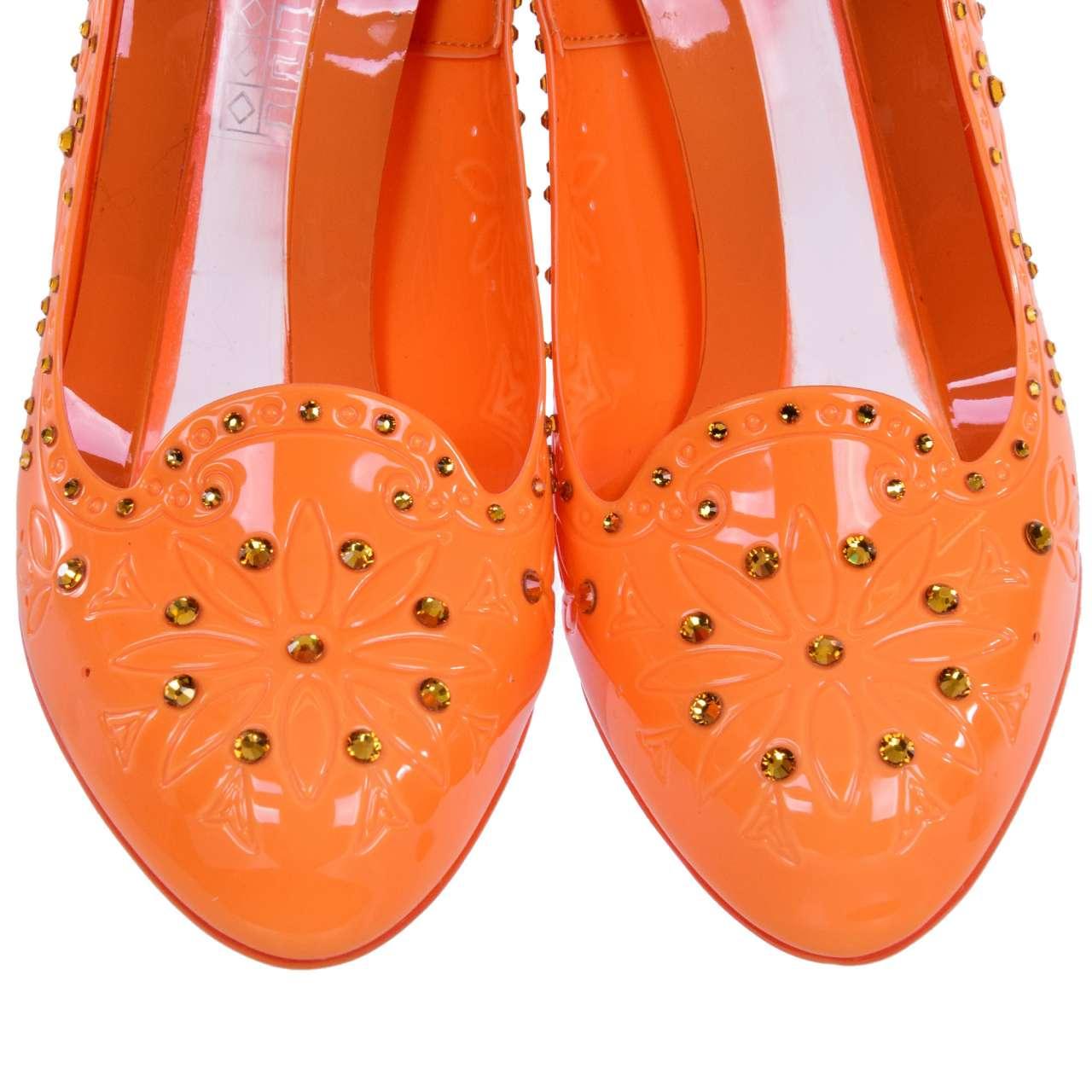 Women's Dolce & Gabbana - Cinderella PVC Rhinestones Pumps Orange EUR 37 For Sale
