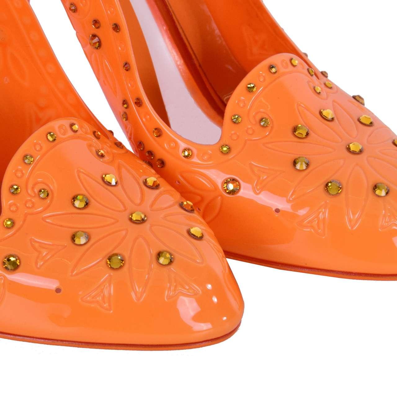 Dolce & Gabbana - Cinderella PVC Rhinestones Pumps Orange EUR 37 For Sale 1