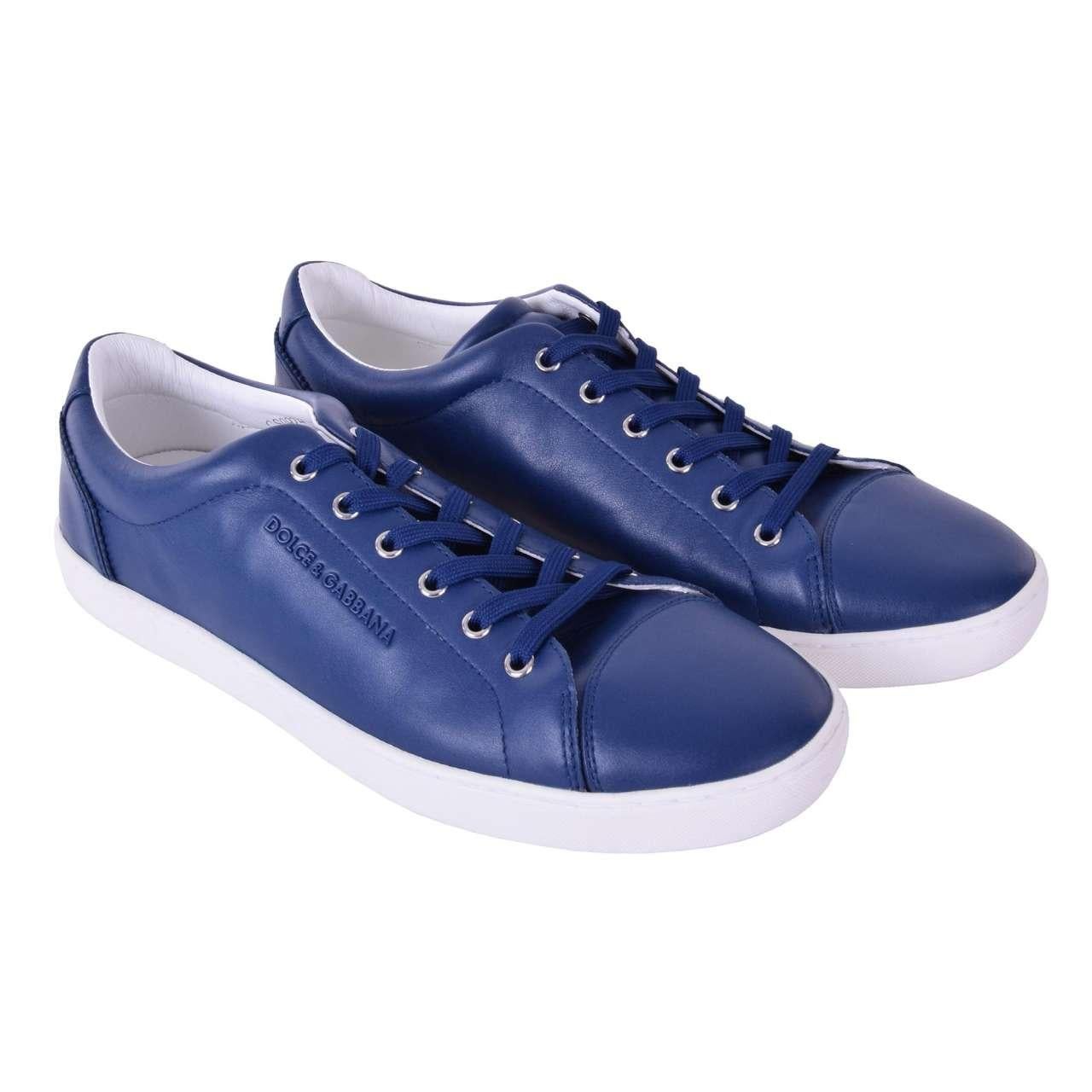 Dolce & Gabbana Blue Leather Lace Slip On Sneaker Shoes