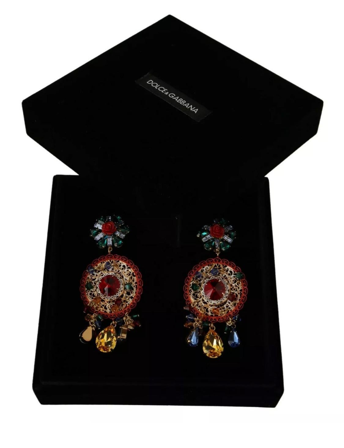 Dolce & Gabbana clip-on dangling multicolour crystal glass earrings  7