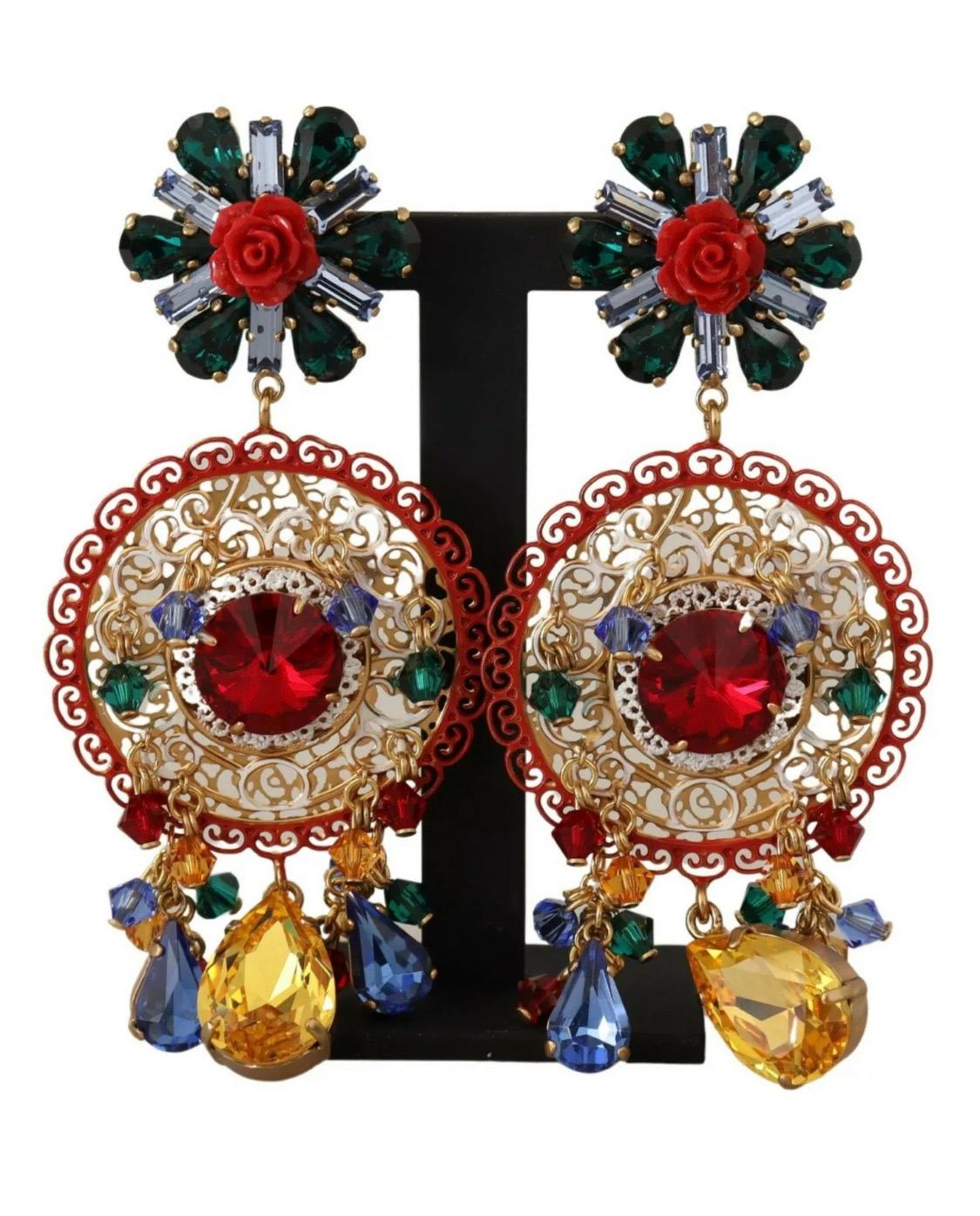 DOLCE & GABBANA

Gorgeous brand new with tags, 100% Authentic Dolce & Gabbana earrings.

Model: Clip-on, dangling
Motive: Carretto
Material: 60% Brass, 30% Glass, 10% Resin
Color: Gold with multicolor crystals
Logo details
Made in Italy

Length:
