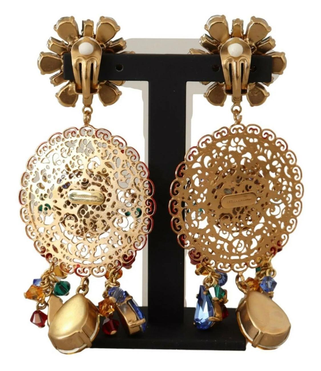 Women's Dolce & Gabbana clip-on dangling multicolour crystal glass earrings 