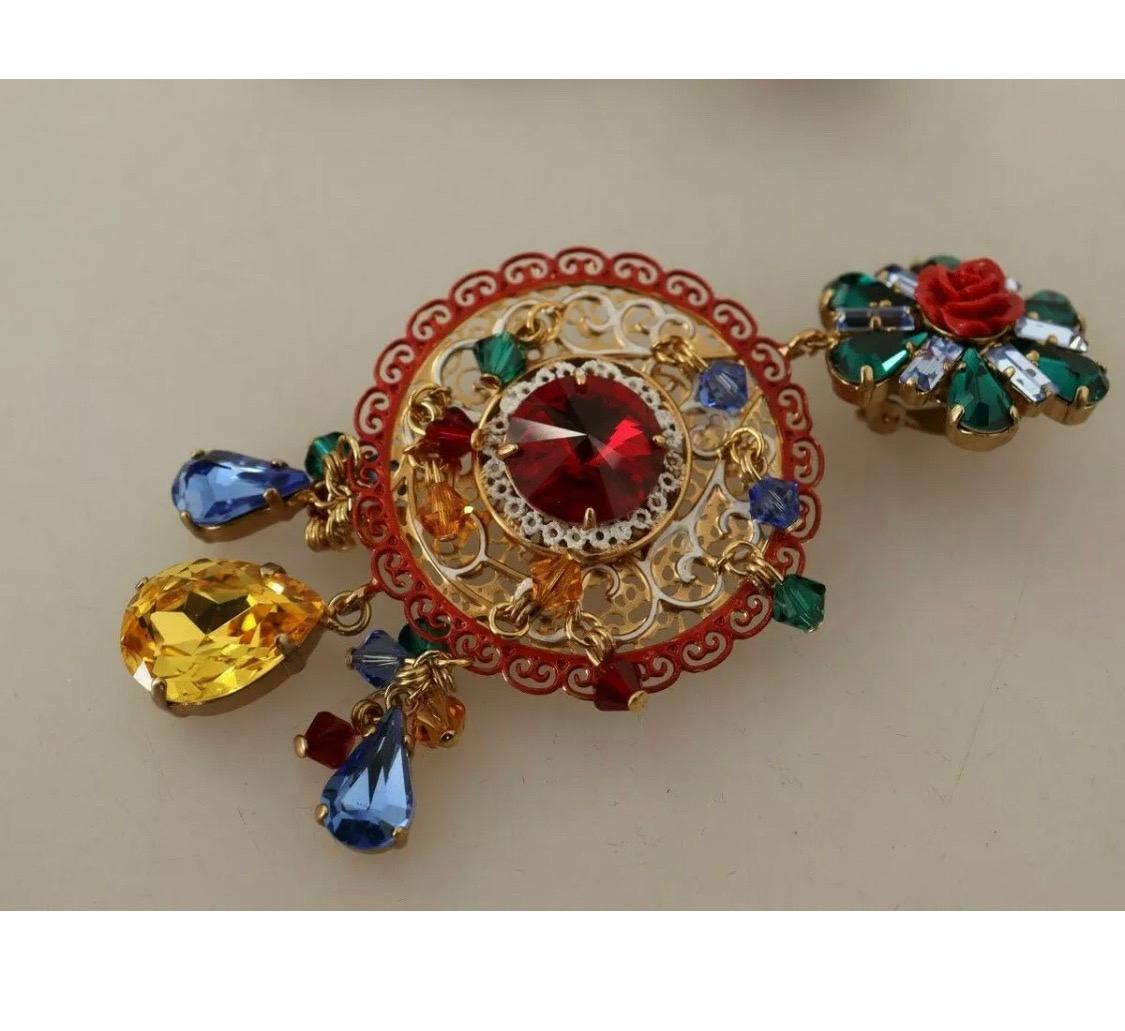 Dolce & Gabbana clip-on dangling multicolour crystal glass earrings  3