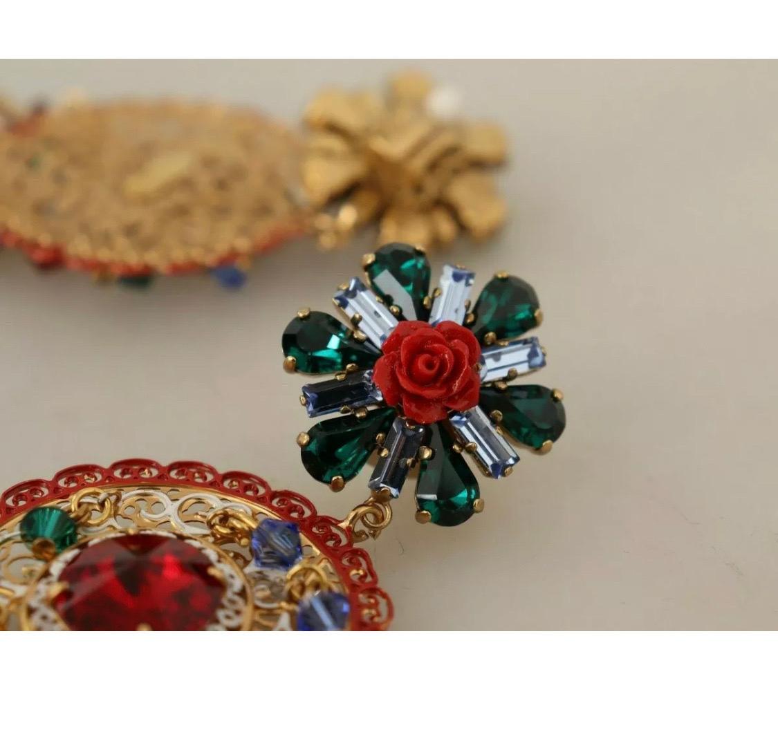 Dolce & Gabbana clip-on dangling multicolour crystal glass earrings  4