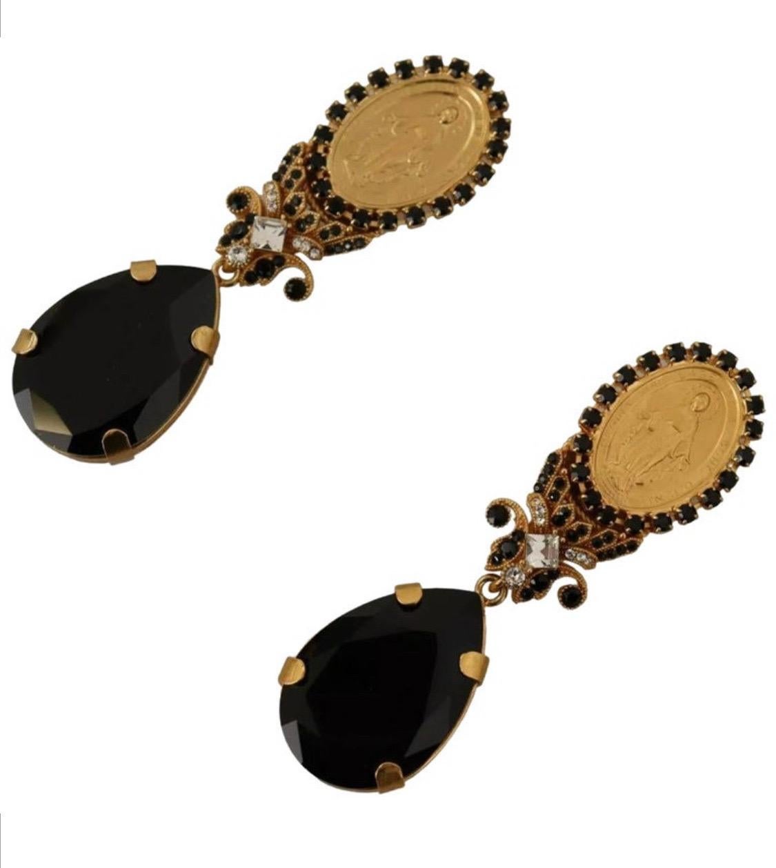 Women's Dolce & Gabbana clip-on gold with black crystals earrings