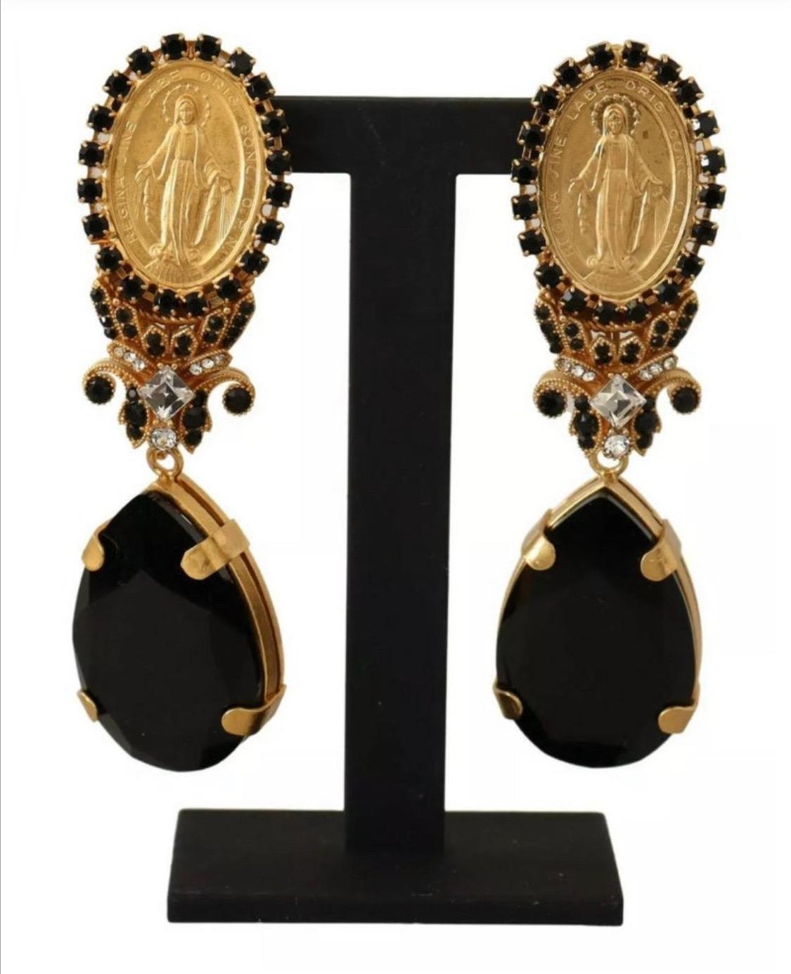 Dolce & Gabbana clip-on gold with black crystals earrings 1