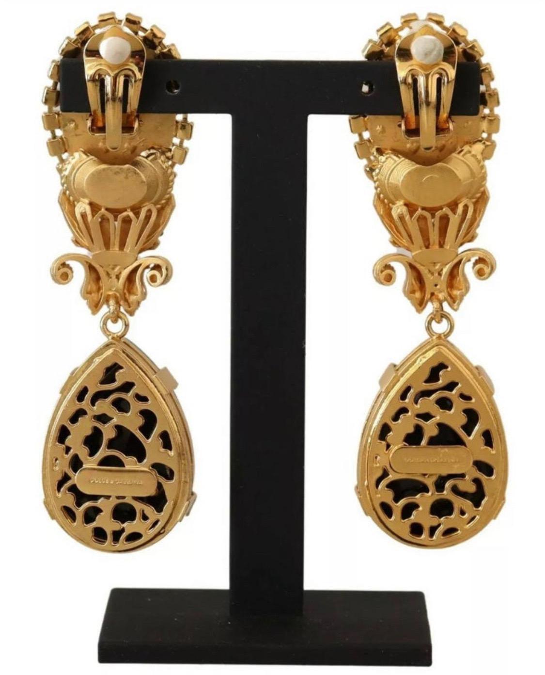 Dolce & Gabbana clip-on gold with black crystals earrings 2