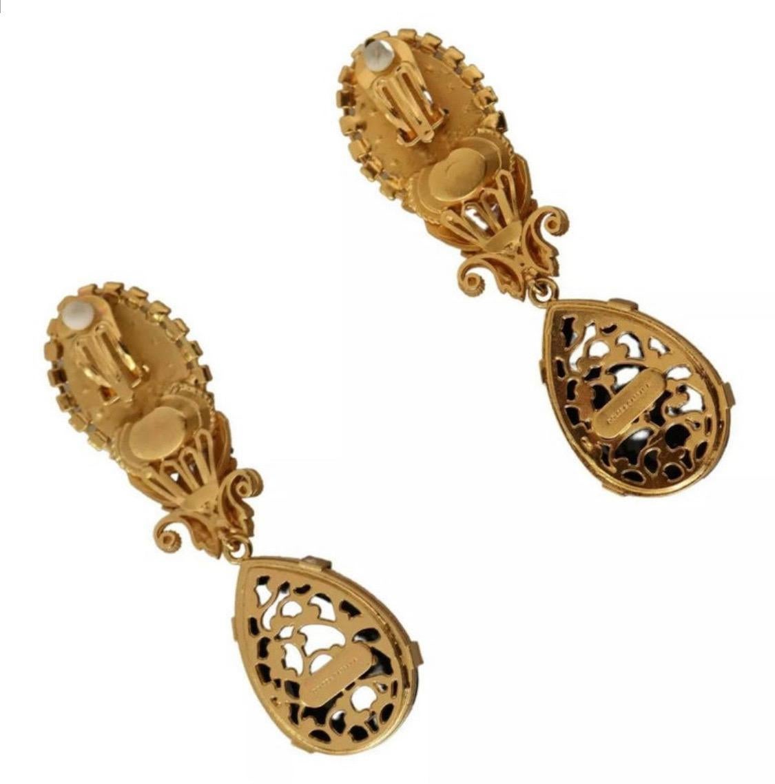 Dolce & Gabbana clip-on gold with black crystals earrings 3