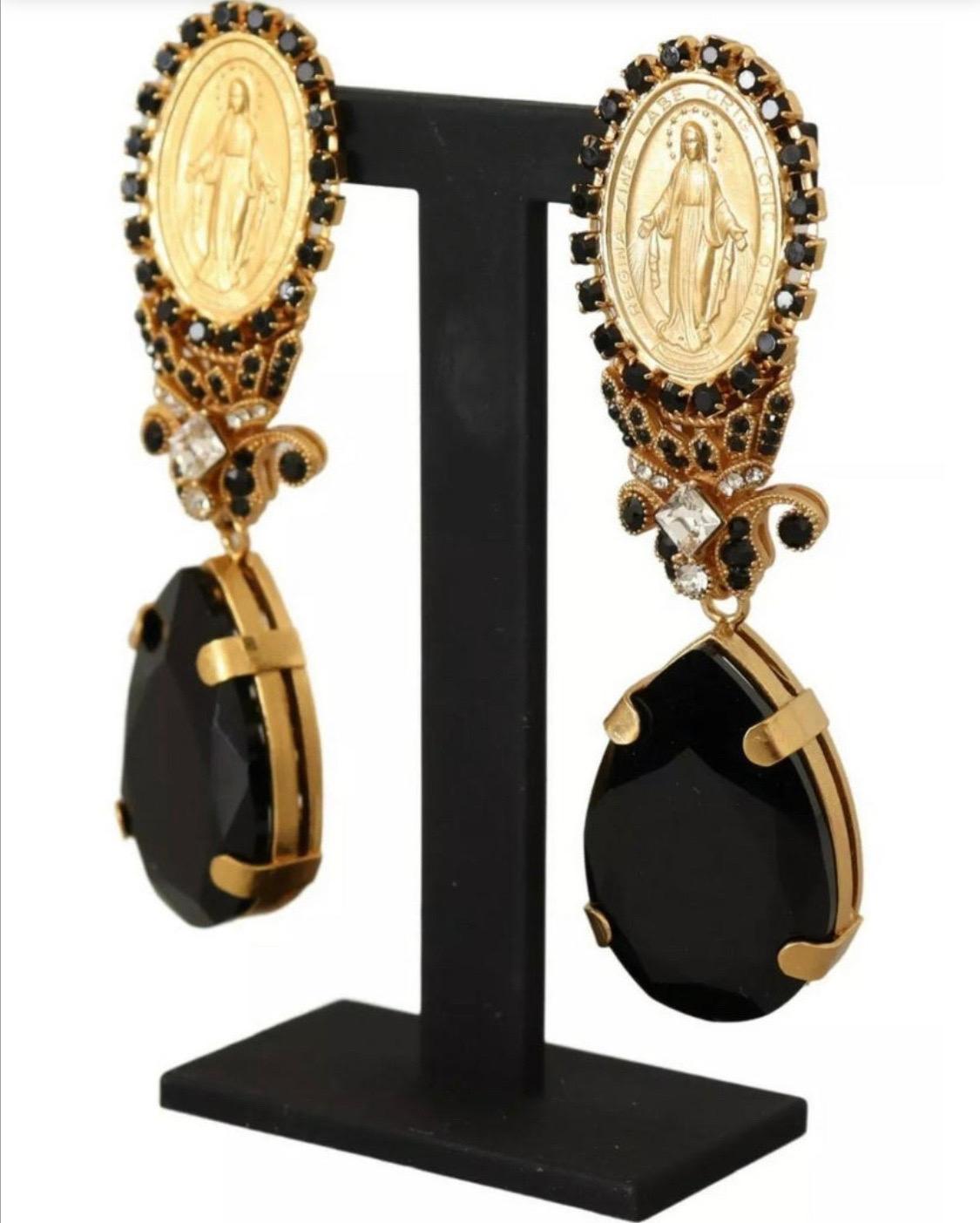 Dolce & Gabbana clip-on gold with black crystals earrings 4