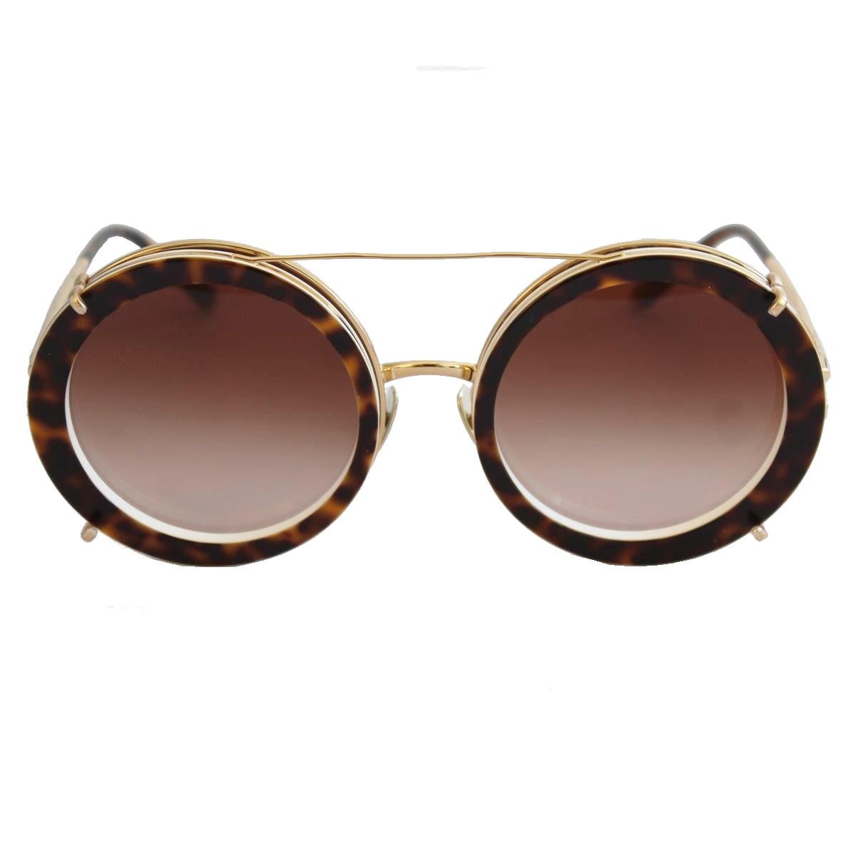 SS 2019
DG 2198
Round sunglasses in gold metal with gradient lenses
Three styles with just one frame
Havana and Sicilian majolica print
Dolce&Gabbana logo on temples
Adjustable nose pads 
Frame Color: Gold with majolica print on HAVANA base
Temple