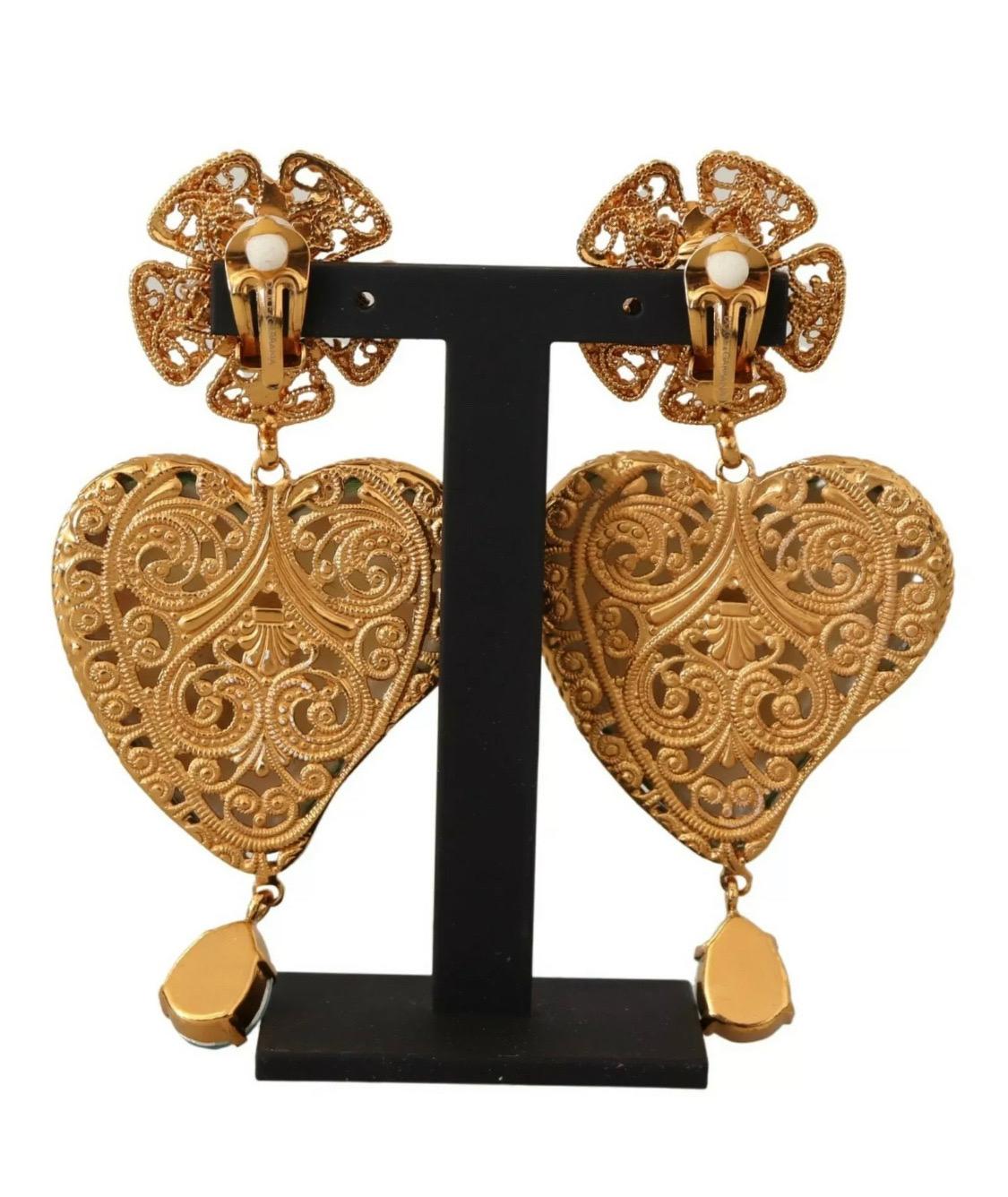 Modern Dolce & Gabbana clip-on multicolour Sicily heart Maria crystals earrings 