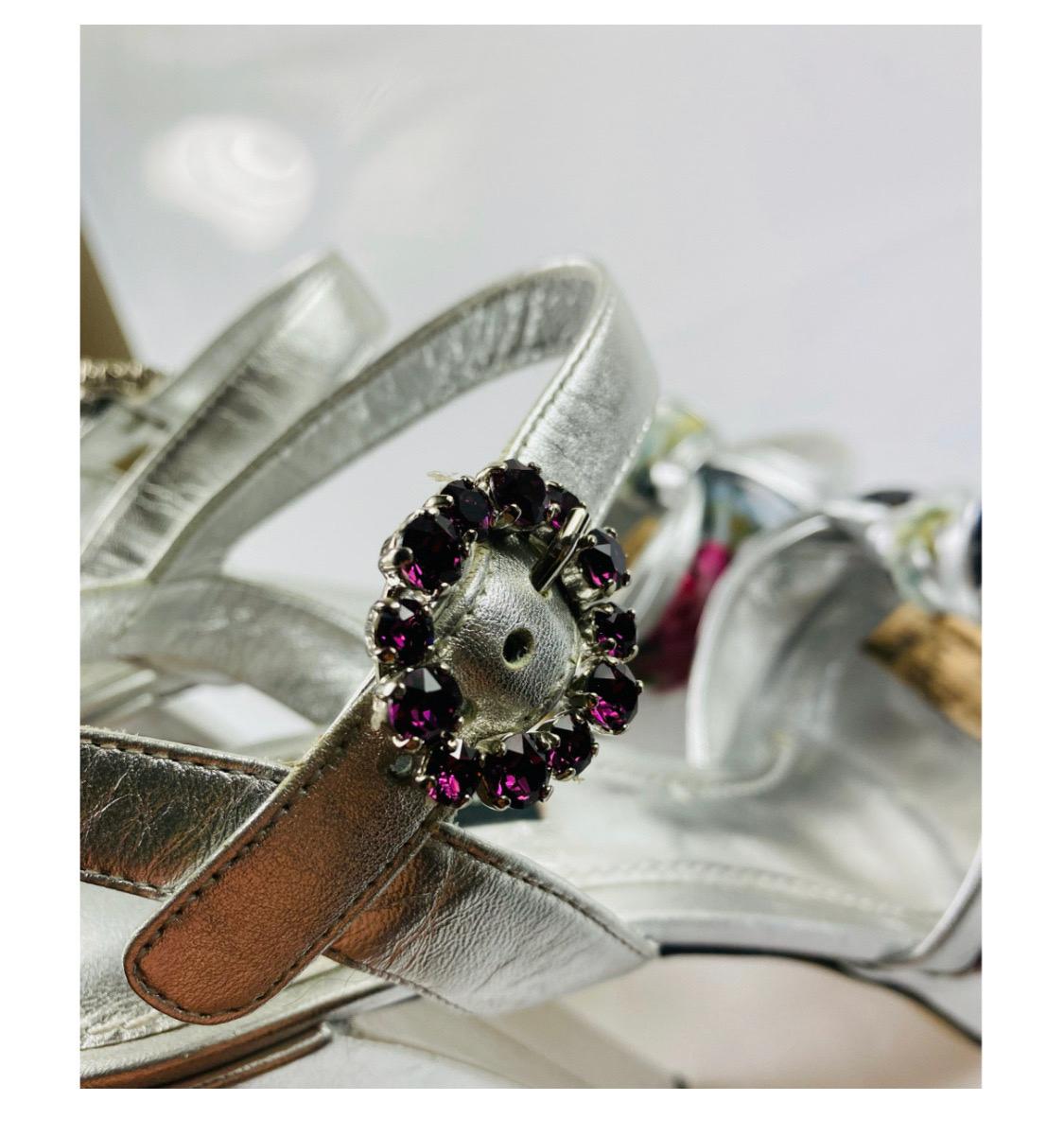 Dolce & Gabbana Cloth Floral wedge
sandals shoes heels In New Condition In WELWYN, GB
