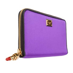 Dolce & Gabbana - Clutch Silk Bag with DG Logo and Lipstick Pendant Purple Gold