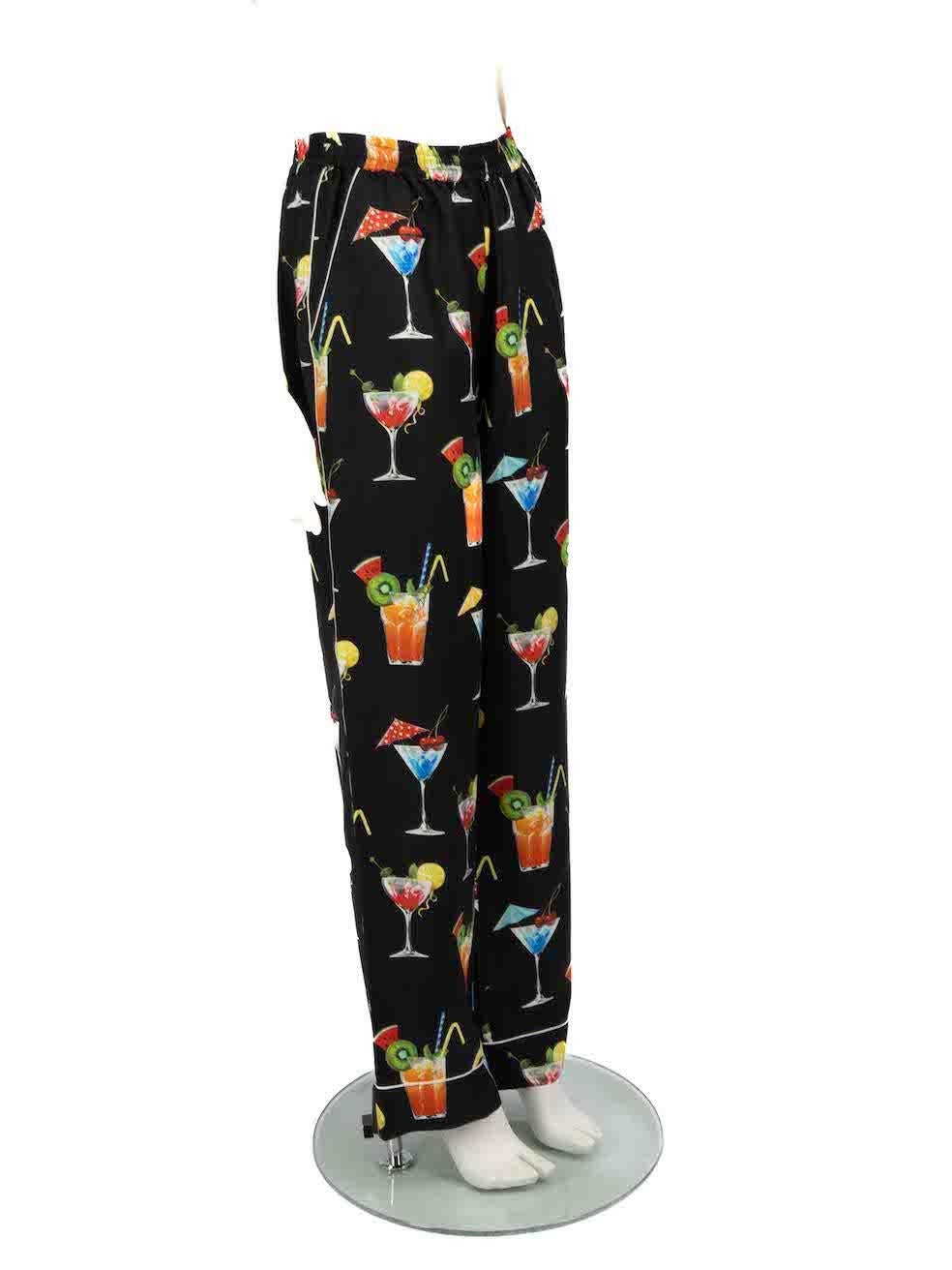CONDITION is Never worn. No visible wear to trousers is evident on this new Dolce & Gabbana designer resale item.
 
 
 
 Details
 
 
 Multicolour- black tone
 
 Silk
 
 Pyjama trousers
 
 Cocktail print
 
 Elasticated waistband
 
 Straight leg
 
 2x
